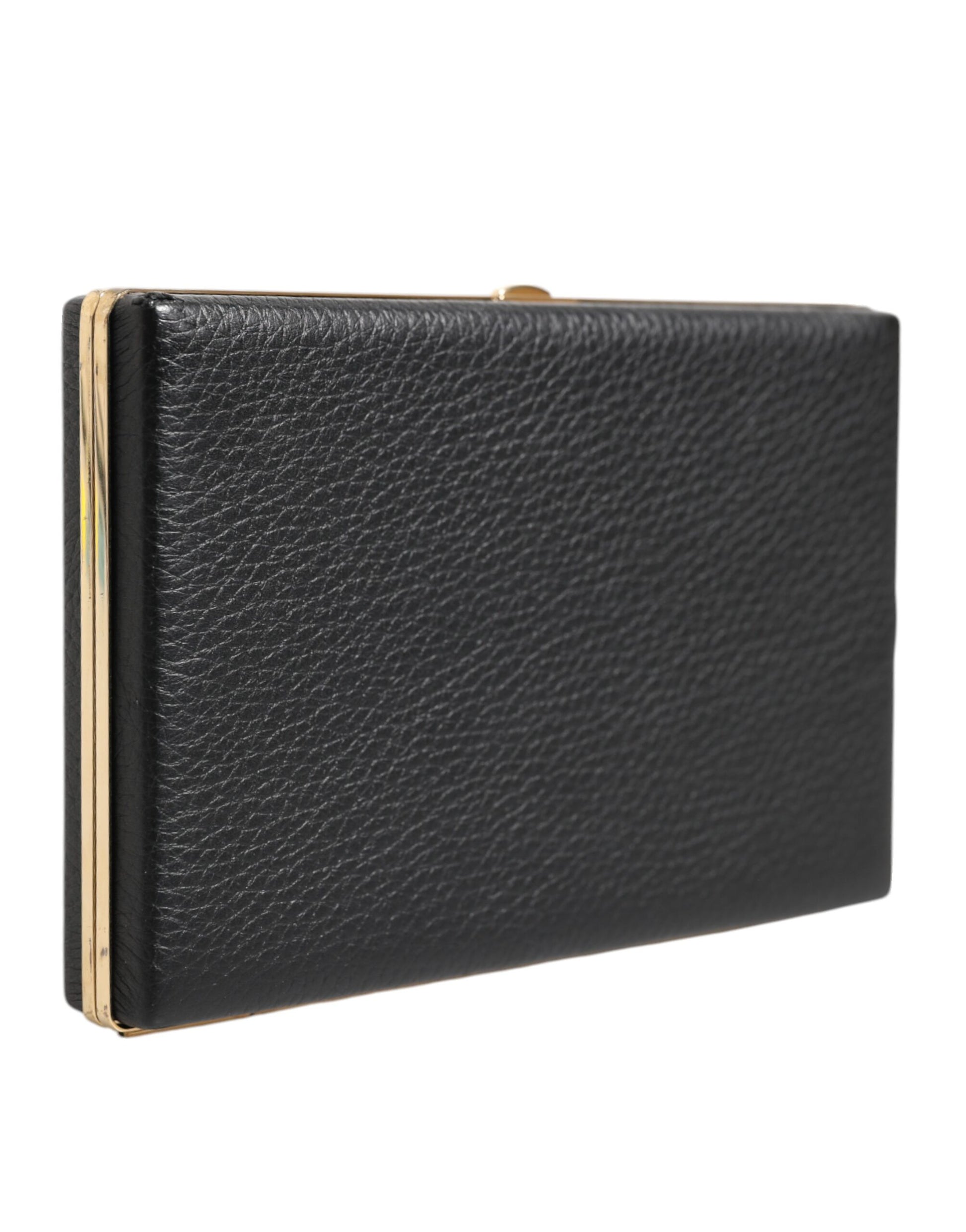 Dolce &amp; Gabbana Schwarzes Leder Goldrahmen Clutch Abend Party Handtasche