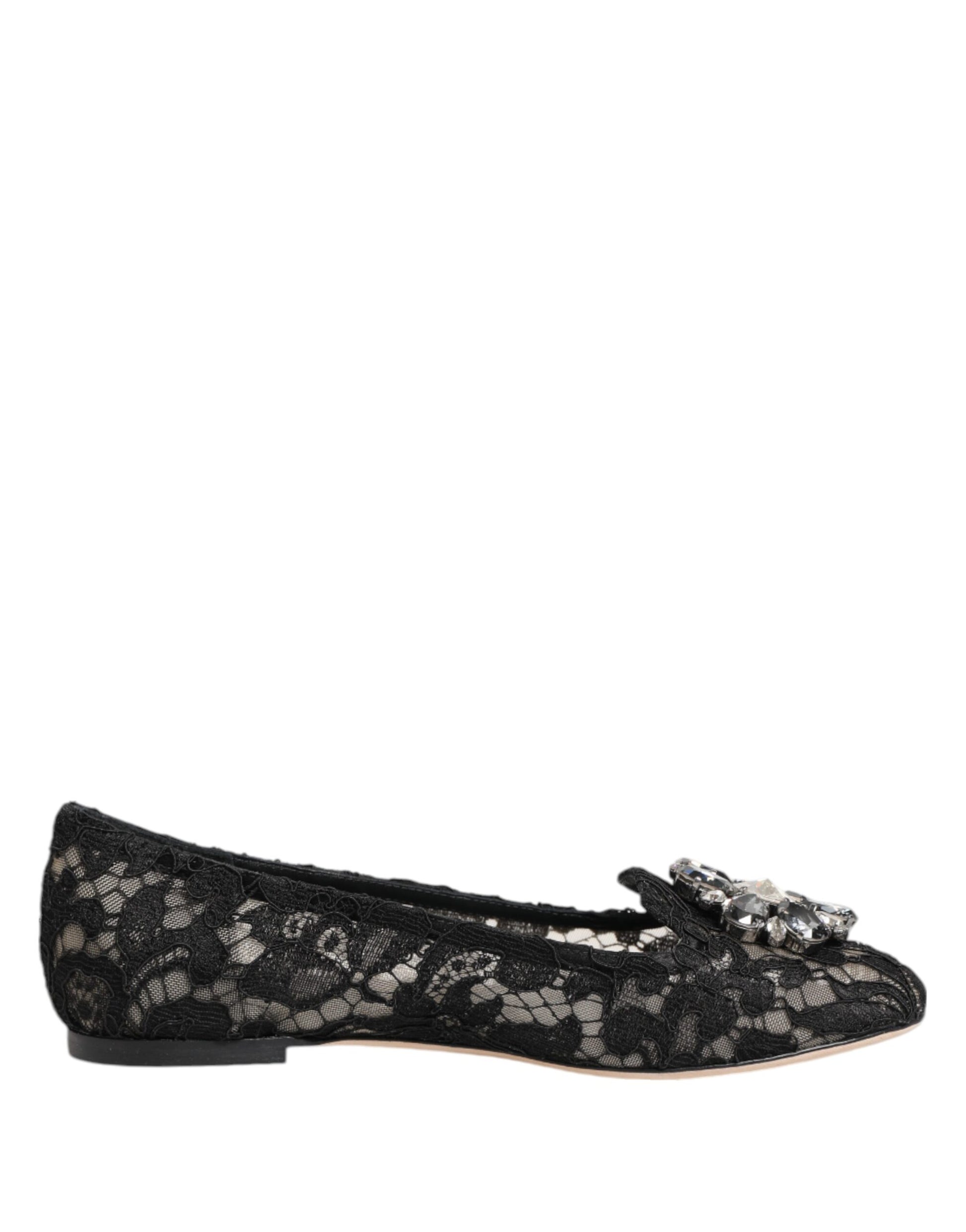 Chaussures plates Dolce & Gabbana en dentelle Taormina noire et cristaux