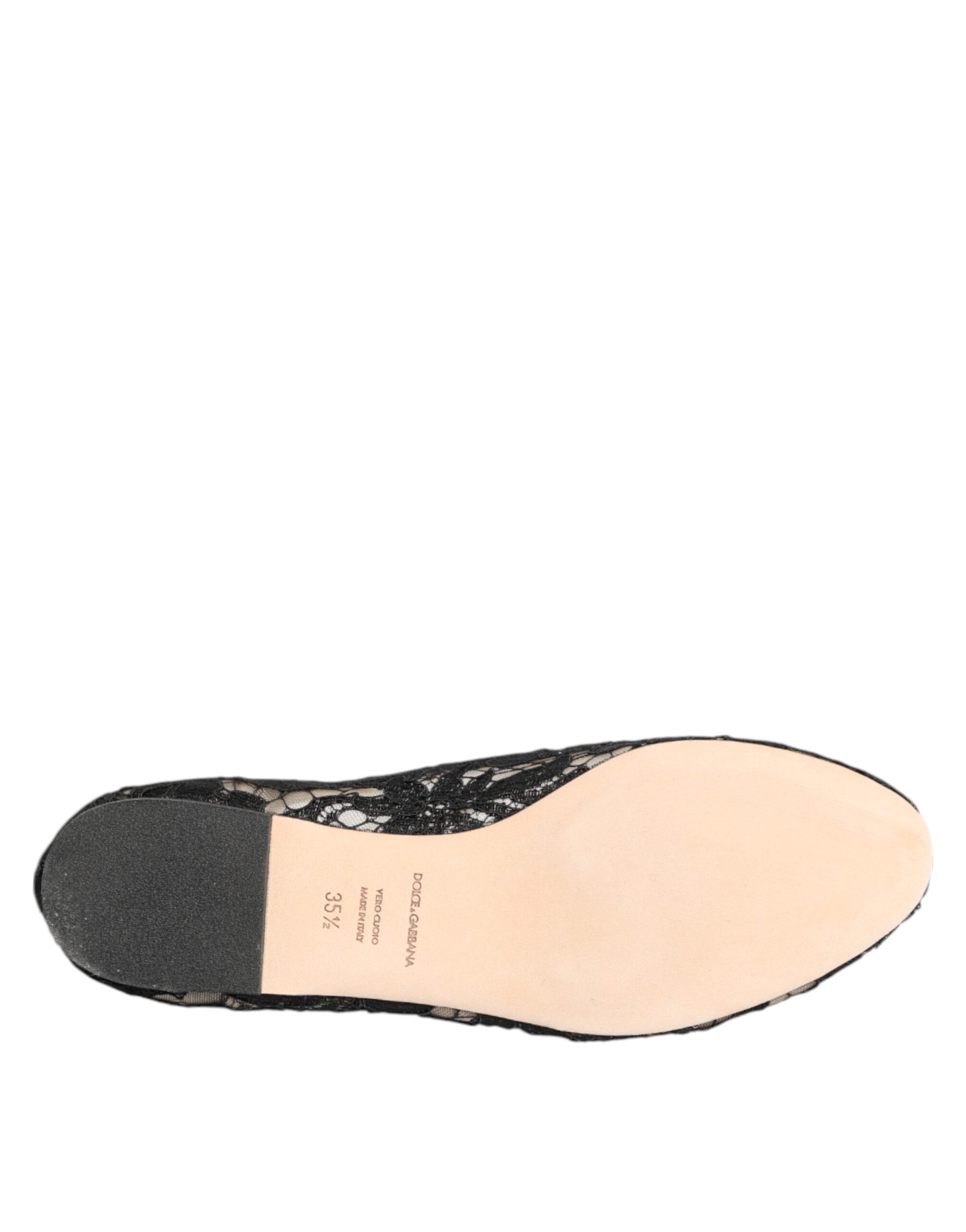 Chaussures plates Dolce & Gabbana en dentelle Taormina noire et cristaux