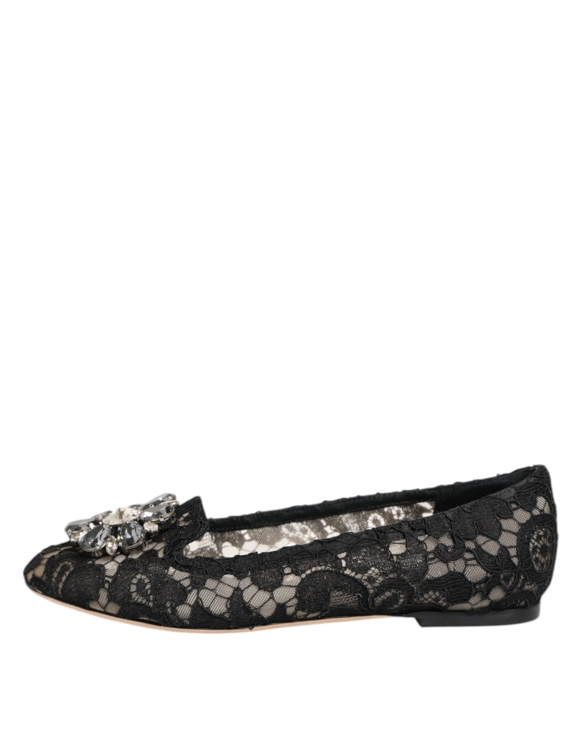 Dolce &amp; Gabbana – Schwarze Taormina-Ballerinas mit Spitzen und Kristallen