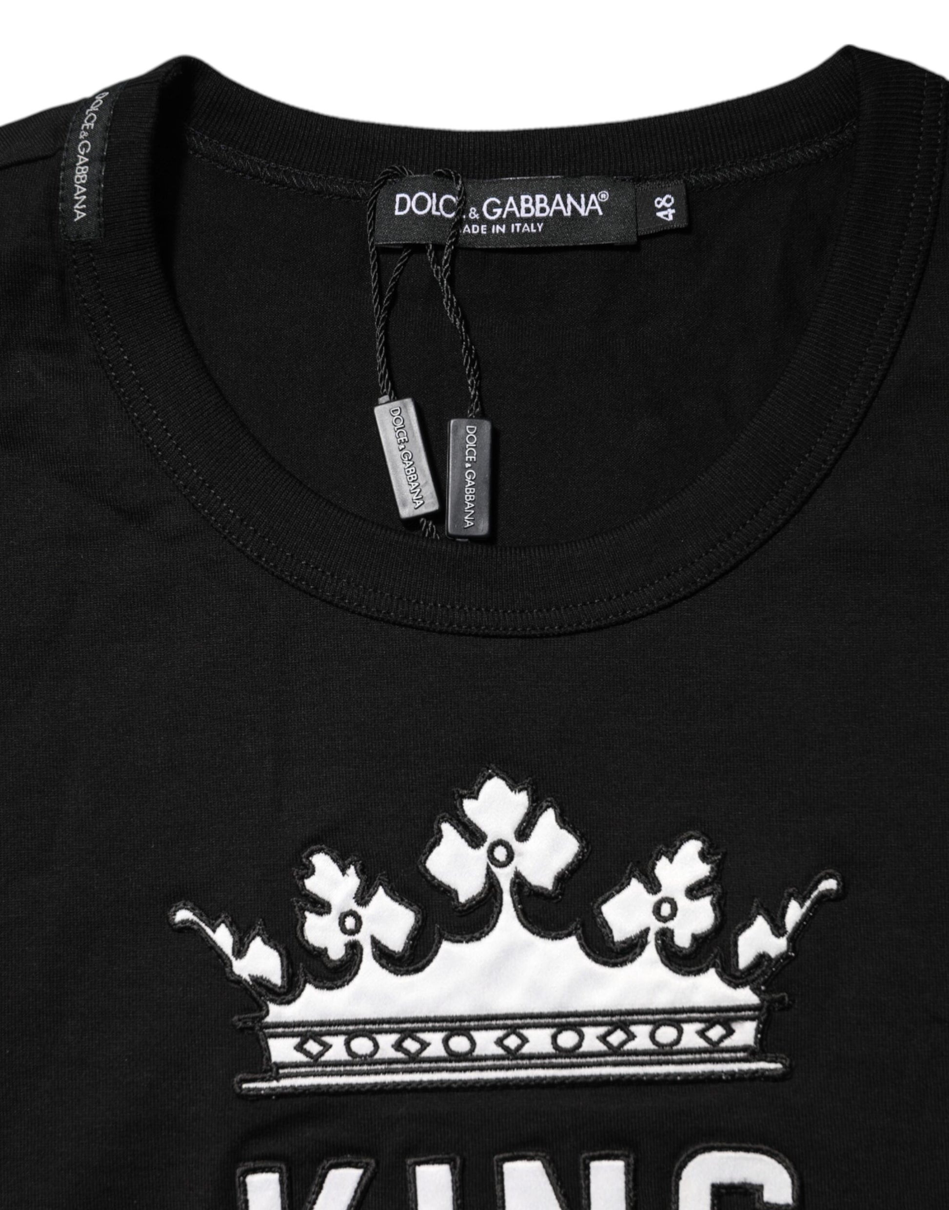 T-shirt Dolce & Gabbana en Coton Noir à Col Rond avec Couronne DG King