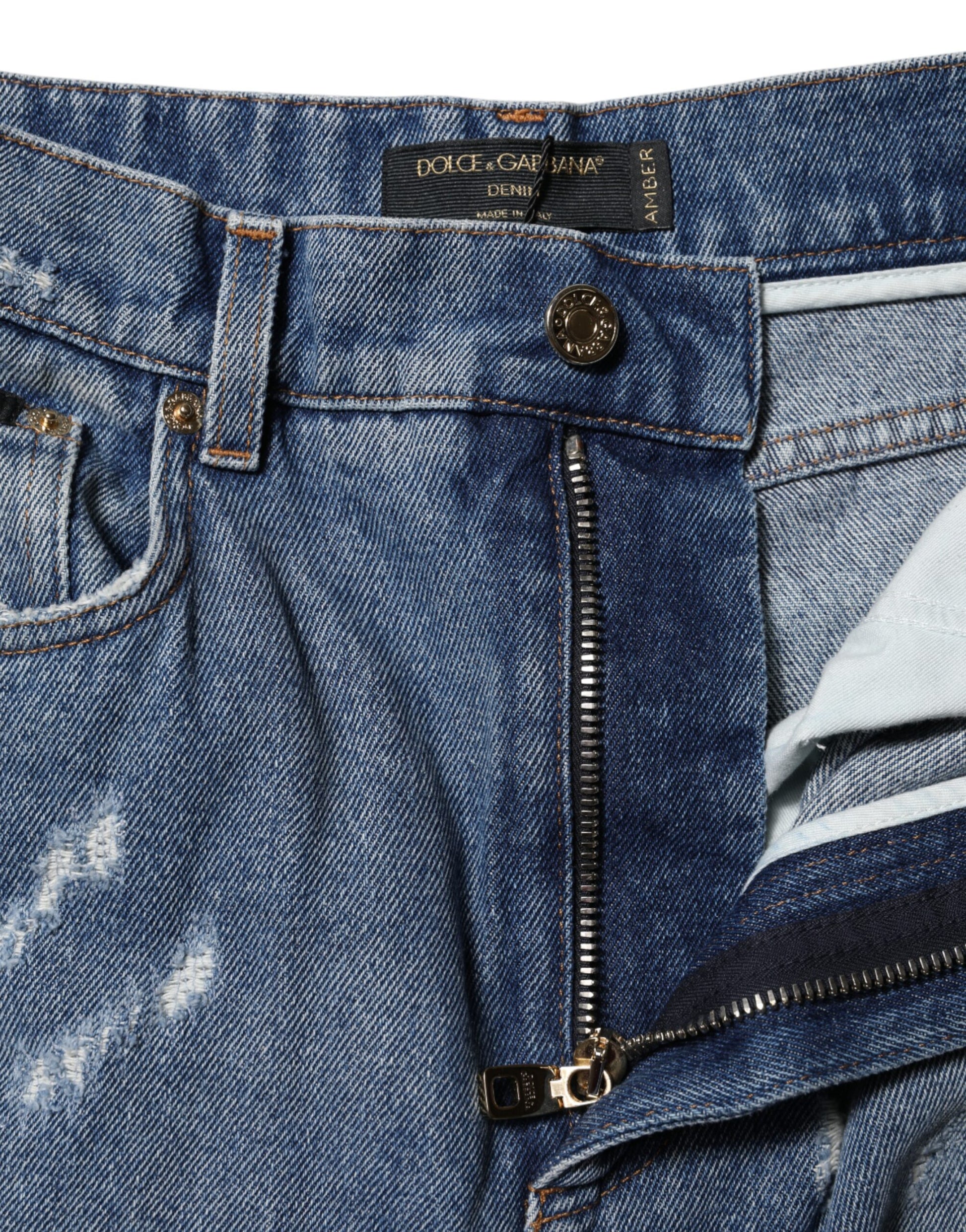 Jeans taille haute en denim effiloché Dolce & Gabbana Blue AMBER