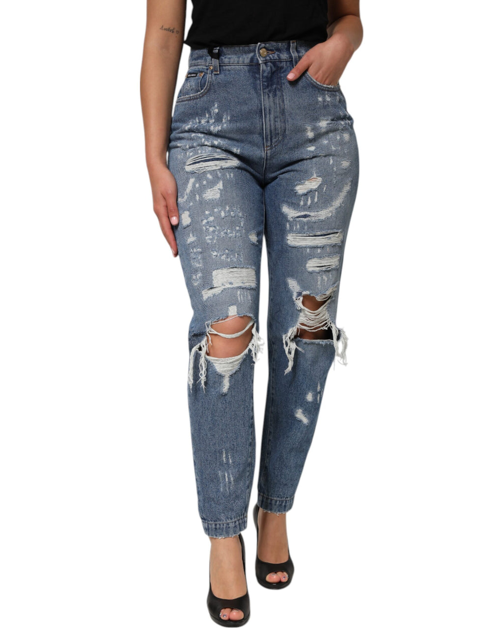 Jeans taille haute déchirés Dolce & Gabbana bleus pour femme