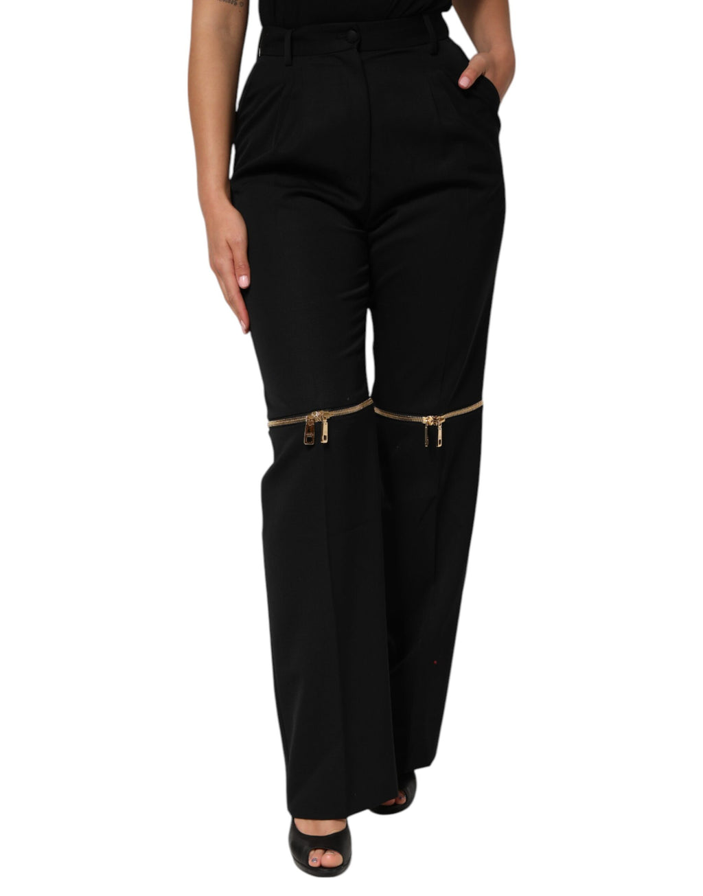 Pantalon droit en laine noir Dolce & Gabbana avec détails zippés