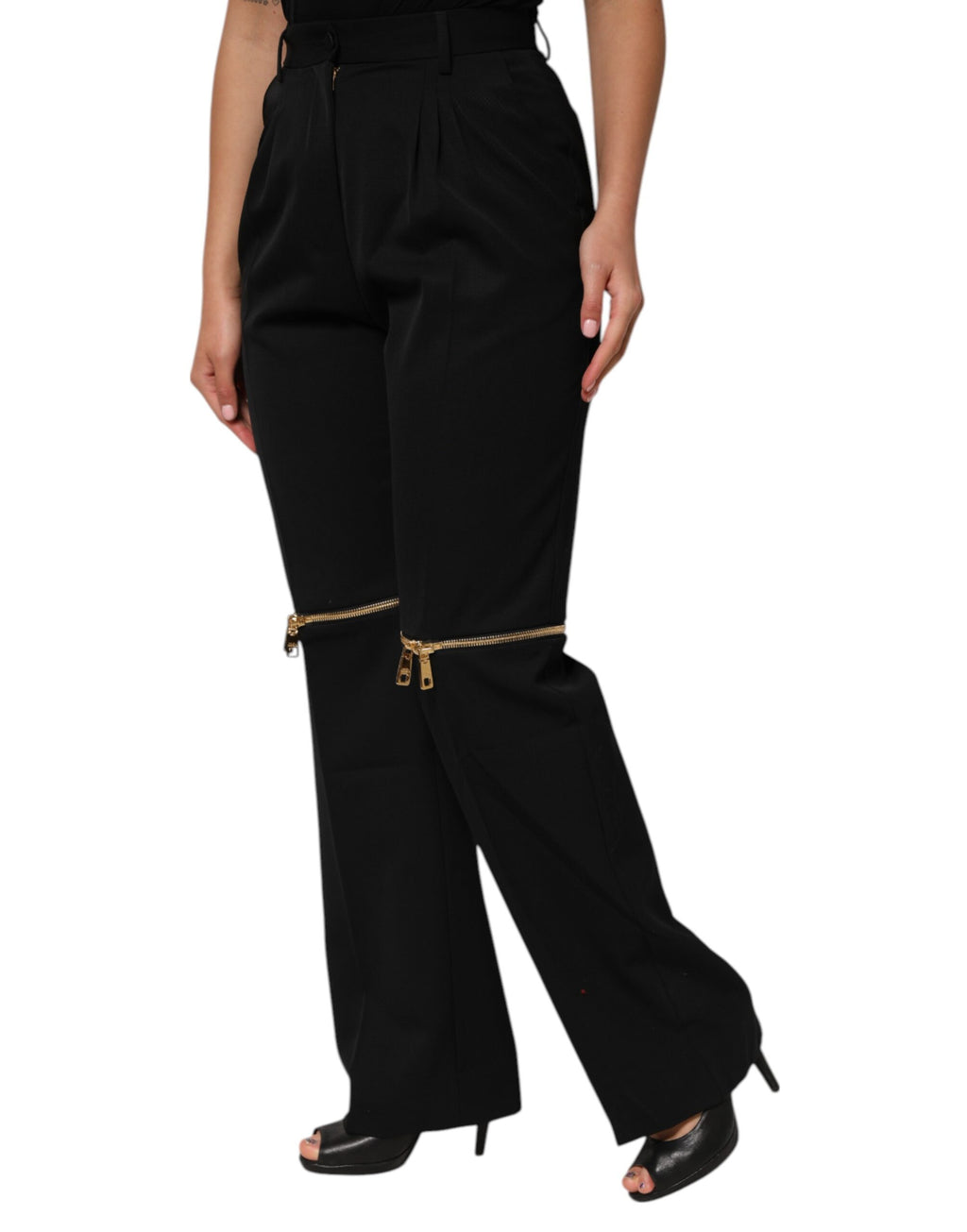 Pantalon droit en laine noir Dolce & Gabbana avec détails zippés