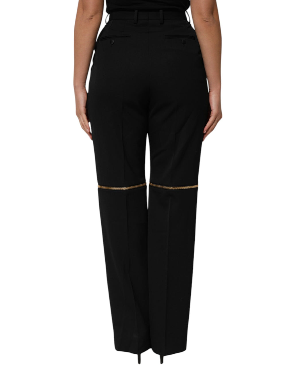 Pantalon droit en laine noir Dolce & Gabbana avec détails zippés