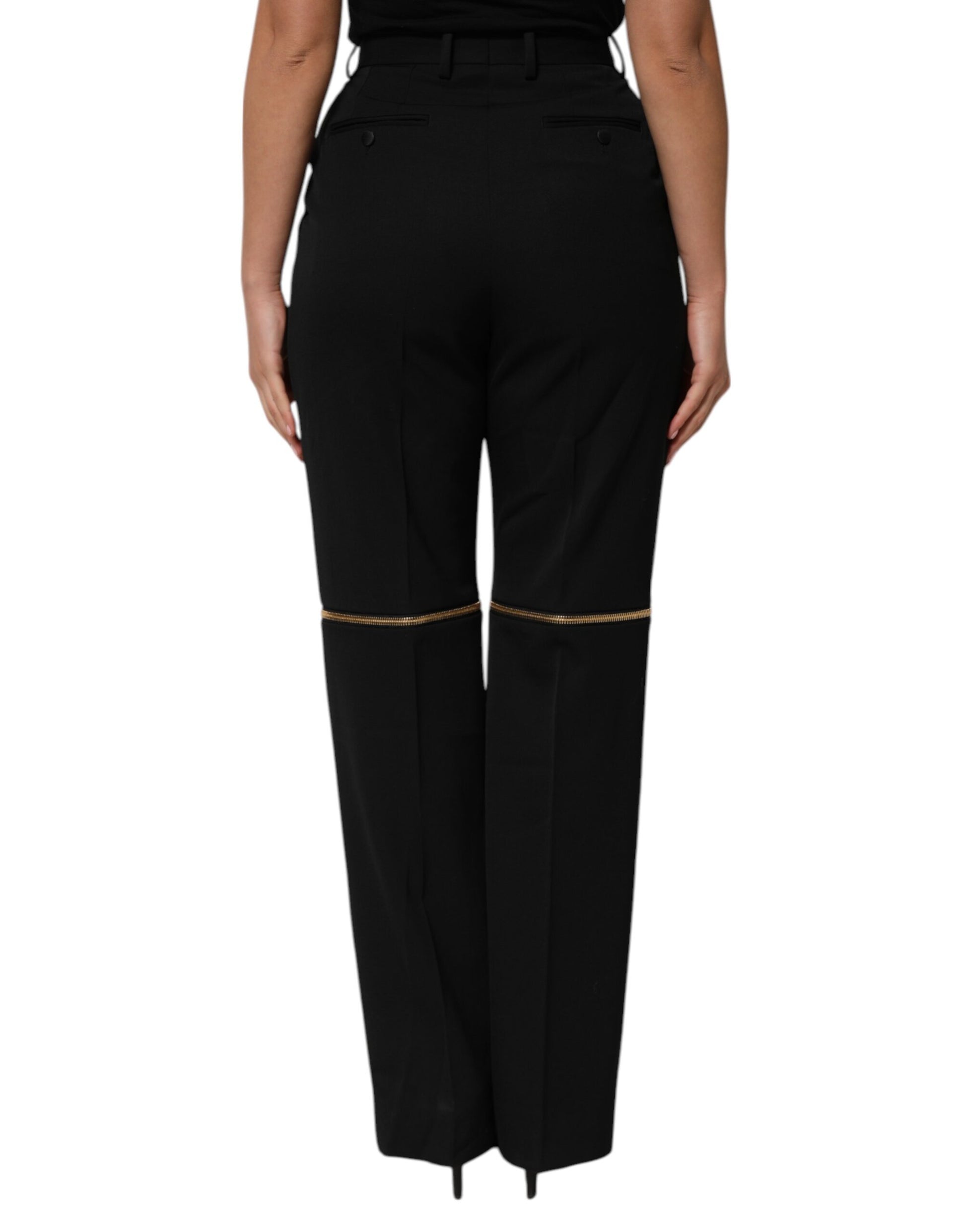 Pantalon droit en laine noir Dolce & Gabbana avec détails zippés
