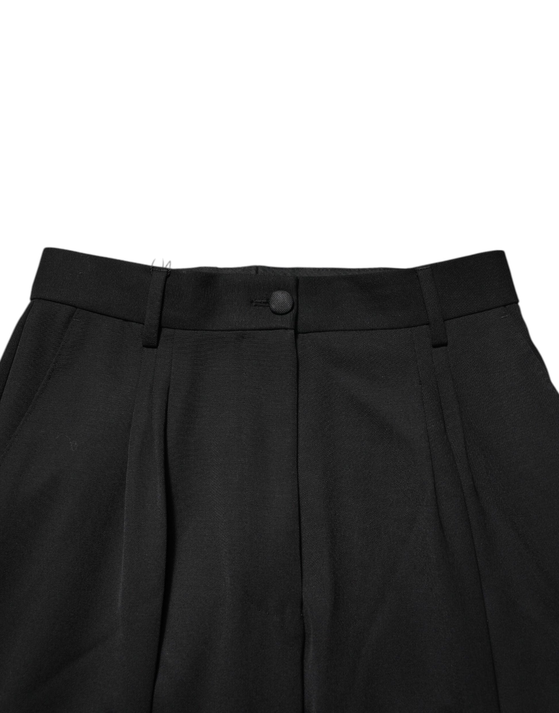 Pantalon droit en laine noir Dolce & Gabbana avec détails zippés
