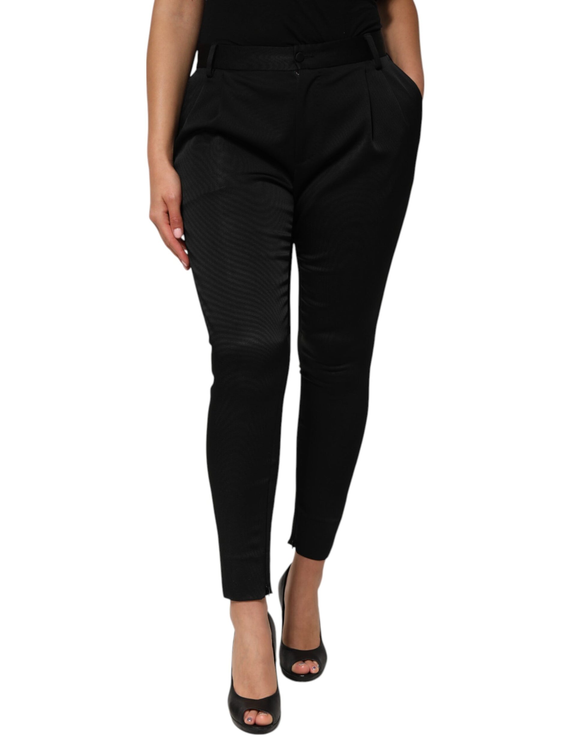 Pantalon fuseau taille haute en acétate noir Dolce & Gabbana