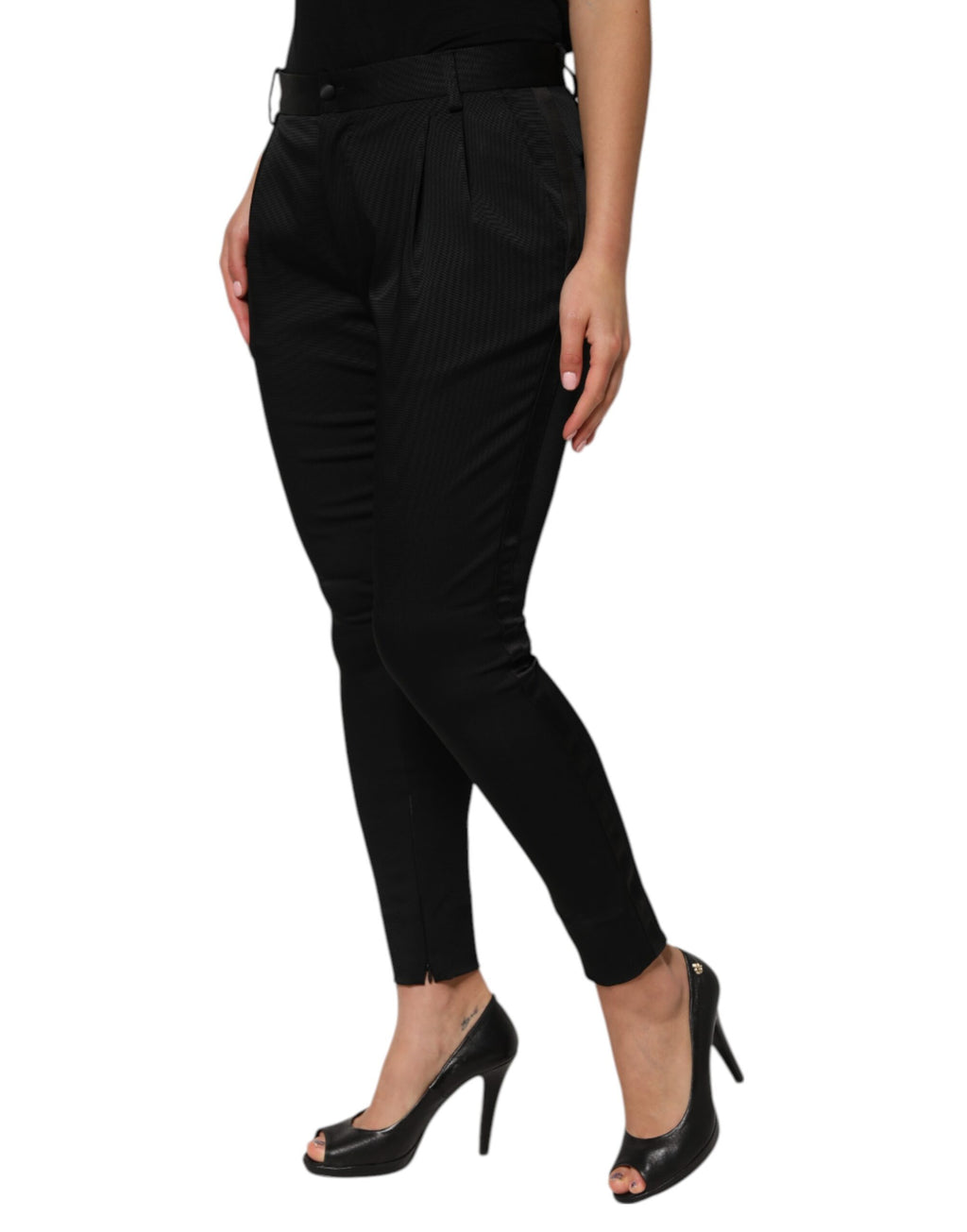 Pantalon fuseau taille haute en acétate noir Dolce & Gabbana