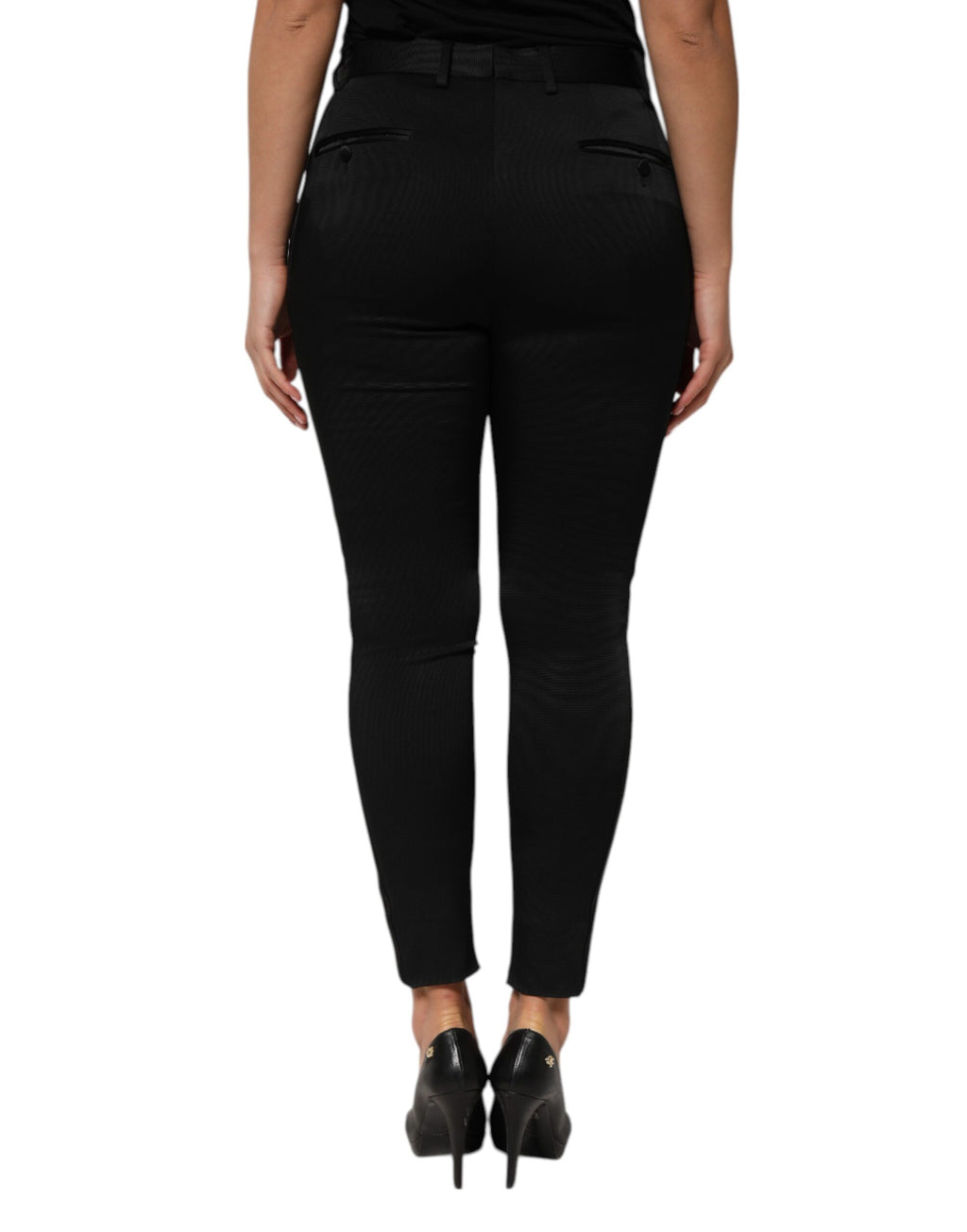 Pantalon fuseau taille haute en acétate noir Dolce & Gabbana