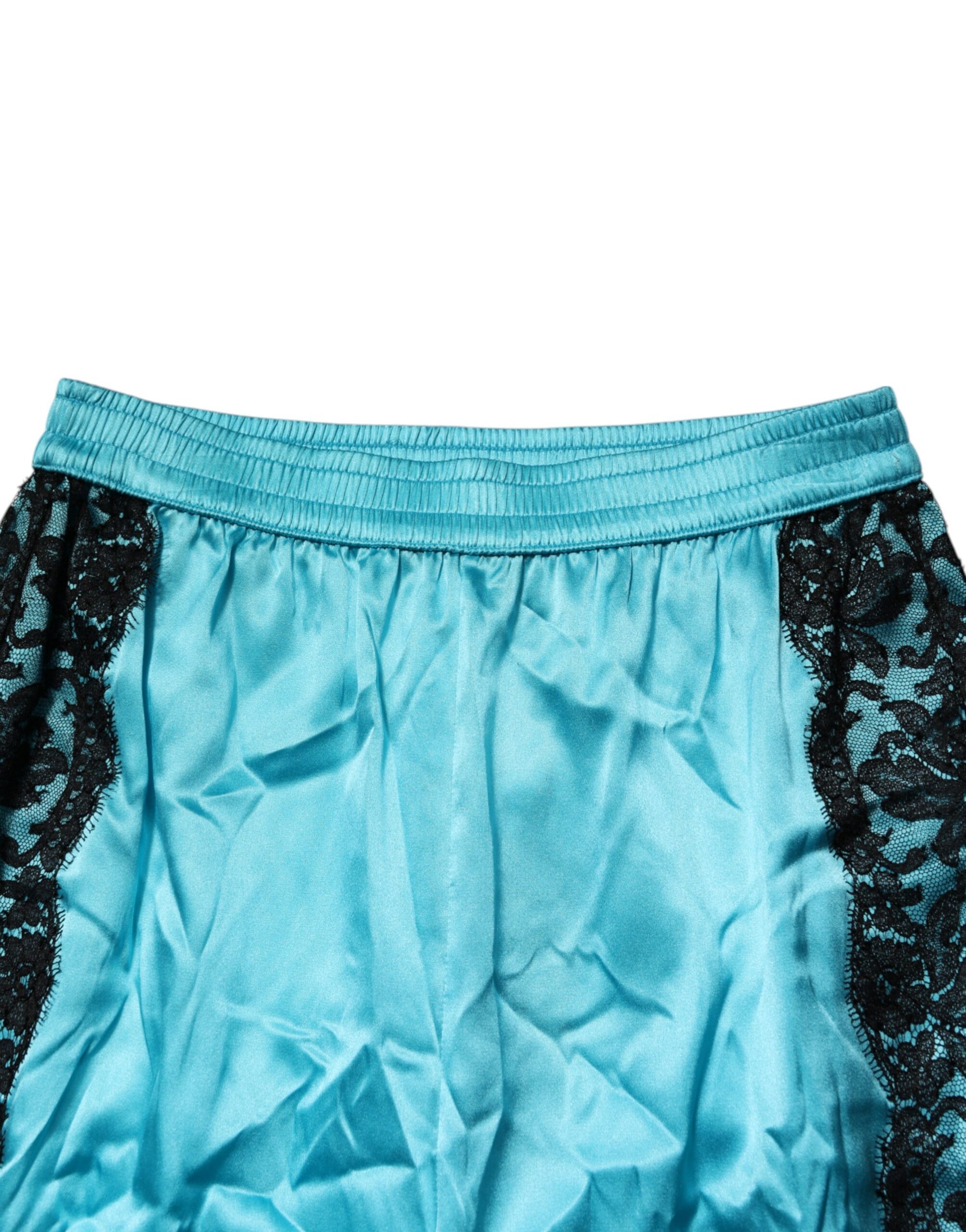 Pantalon de pyjama droit en soie bleue pour femme, avec jarretelles, Dolce & Gabbana