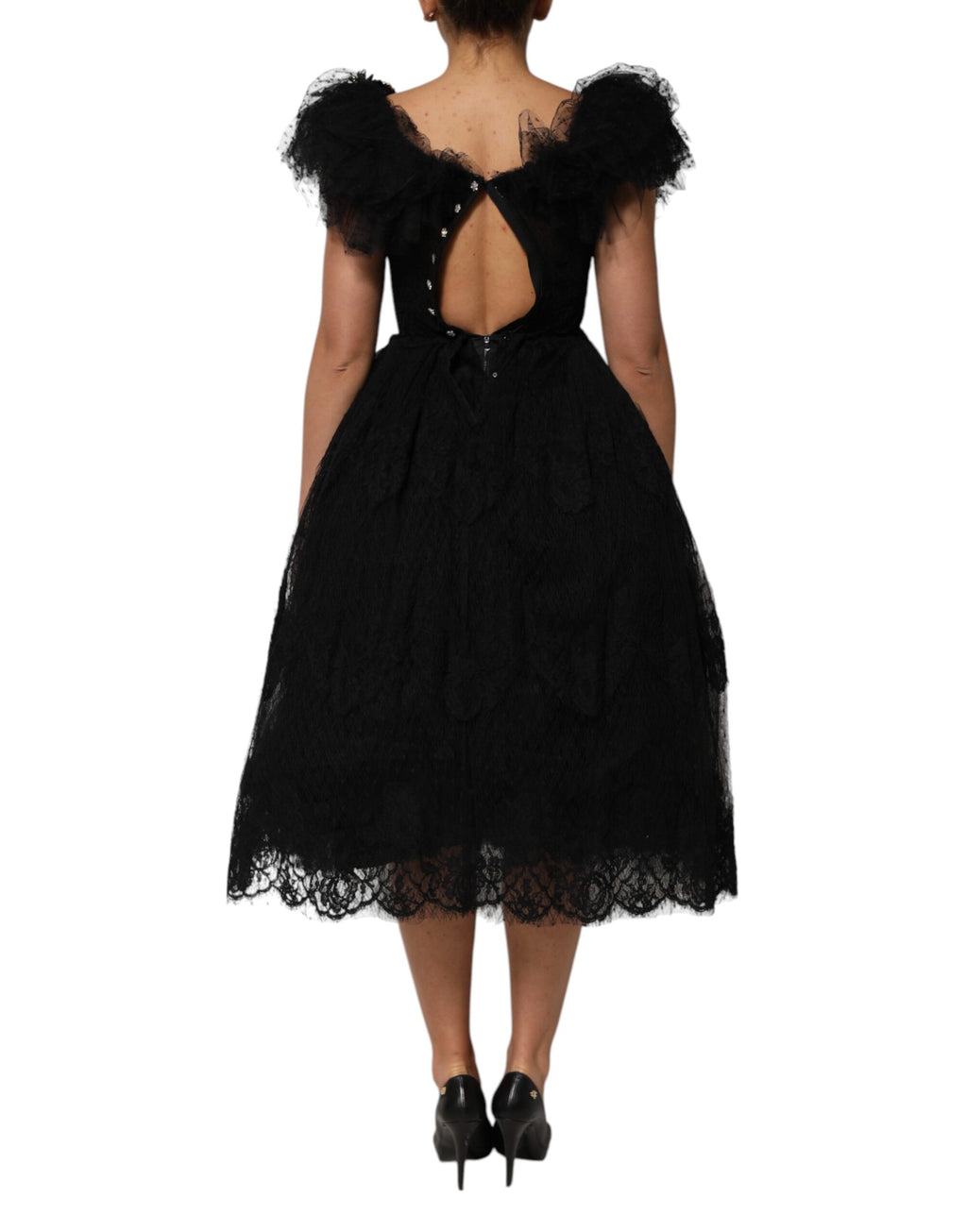 Robe midi trapèze ornée de cristaux noirs Dolce & Gabbana