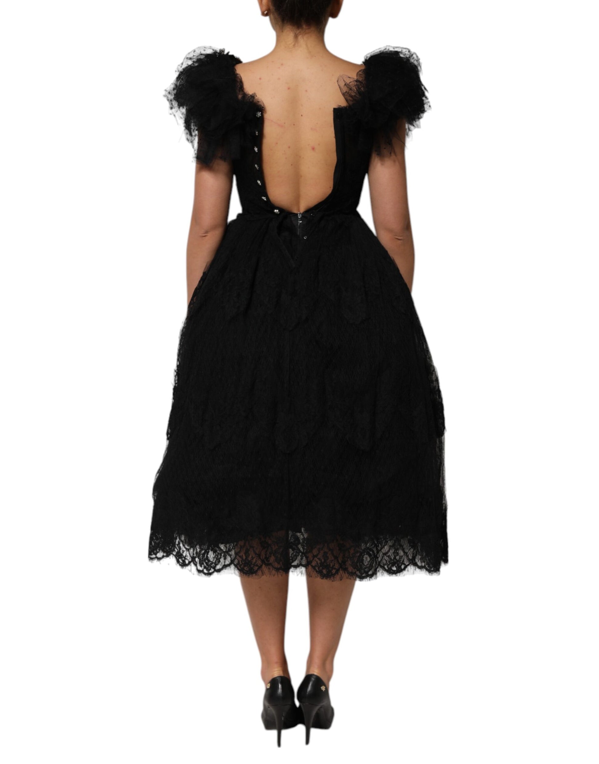 Robe midi trapèze ornée de cristaux noirs Dolce & Gabbana