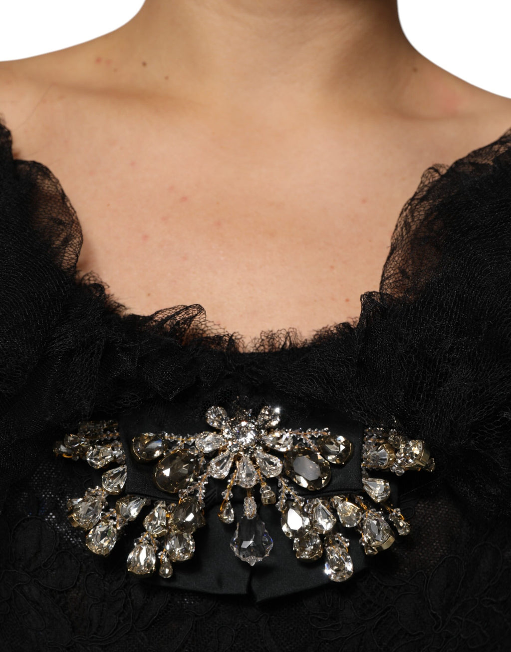Robe midi trapèze ornée de cristaux noirs Dolce & Gabbana