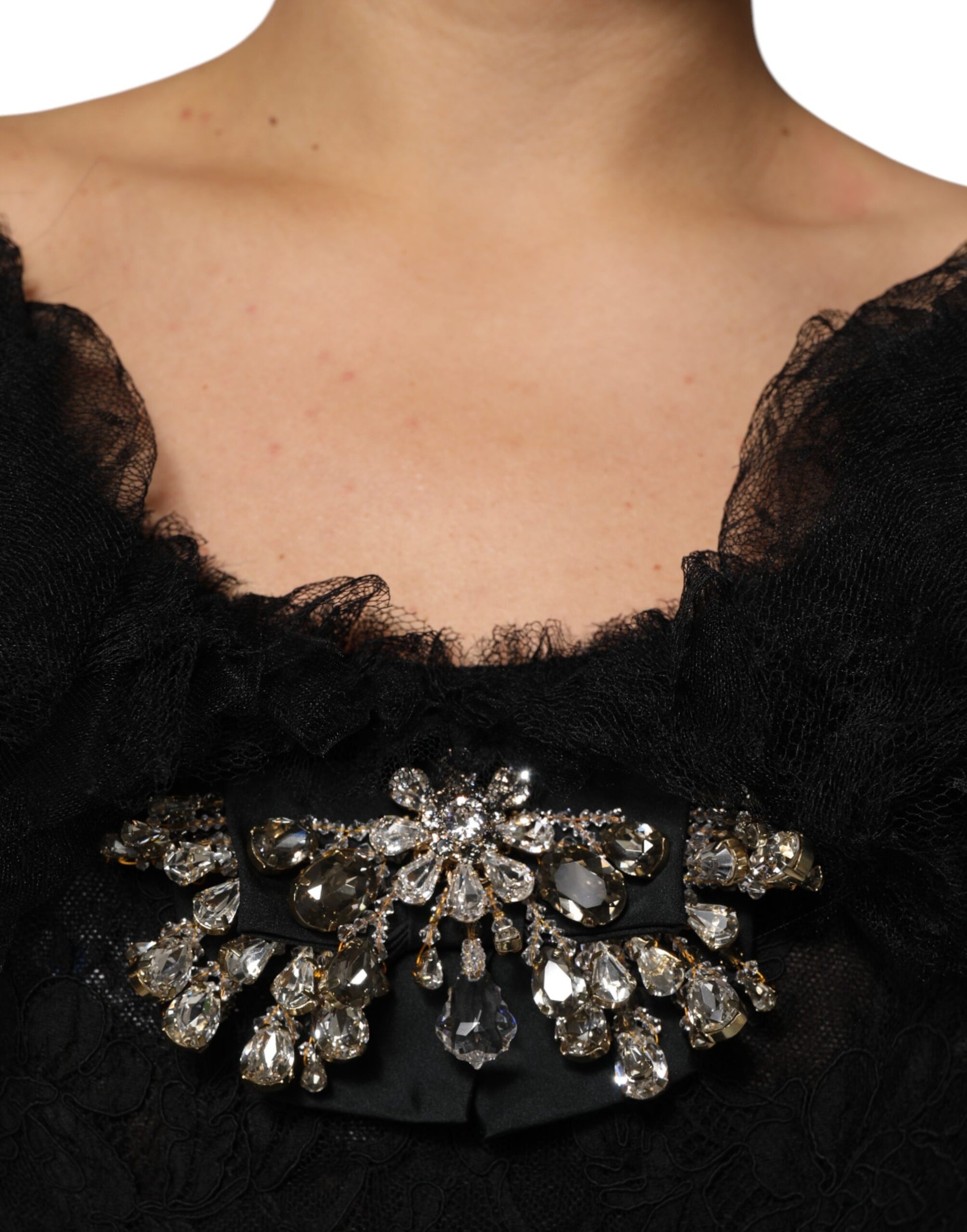Robe midi trapèze ornée de cristaux noirs Dolce & Gabbana