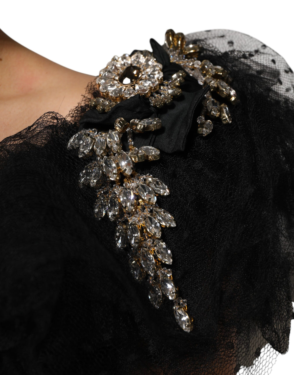 Robe midi trapèze ornée de cristaux noirs Dolce & Gabbana