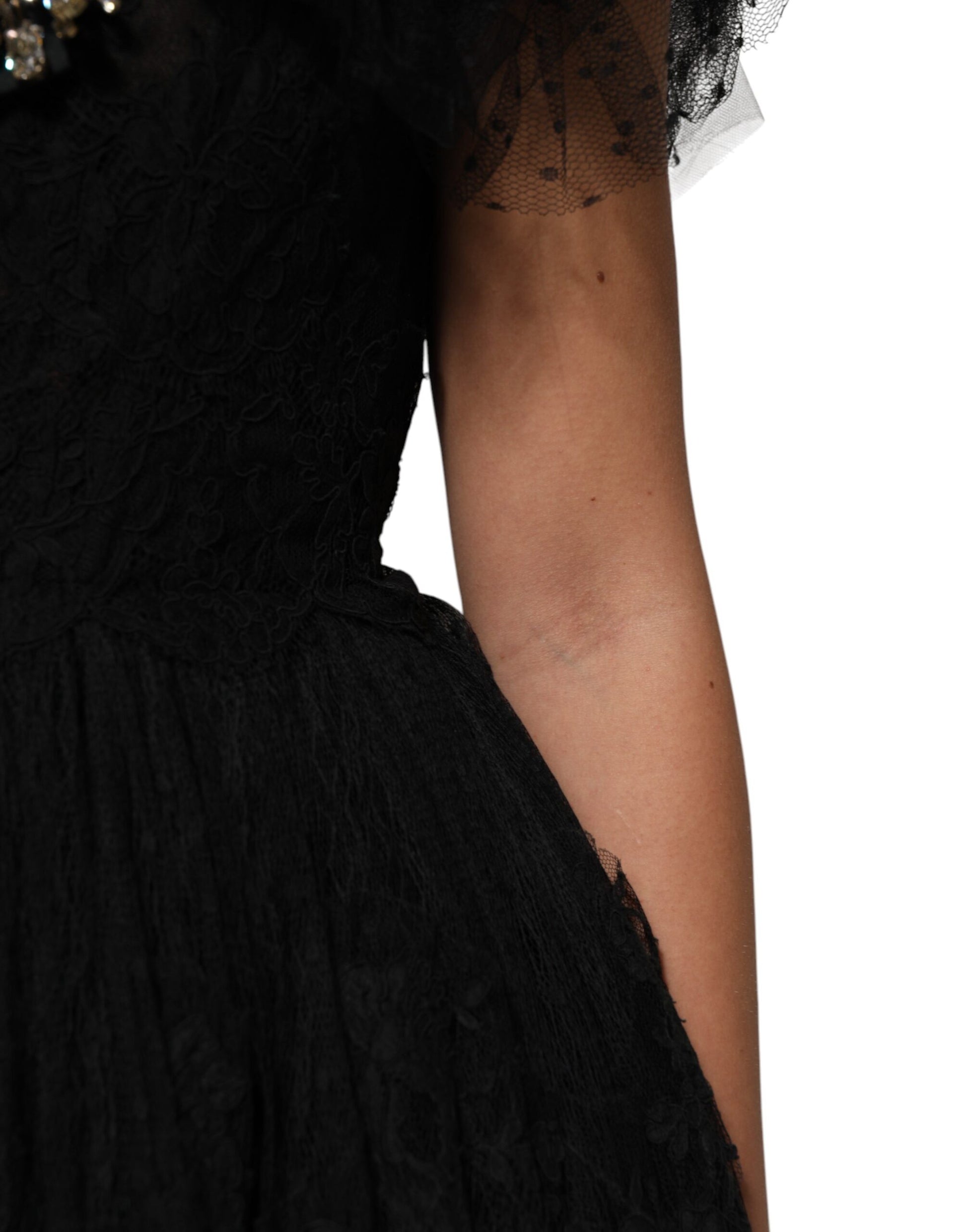 Robe midi trapèze ornée de cristaux noirs Dolce & Gabbana