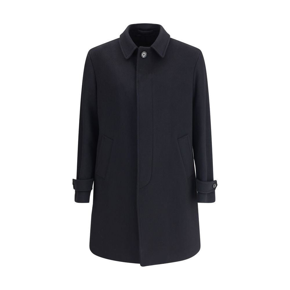 Lardini Black Fleece Wool Trench Coat