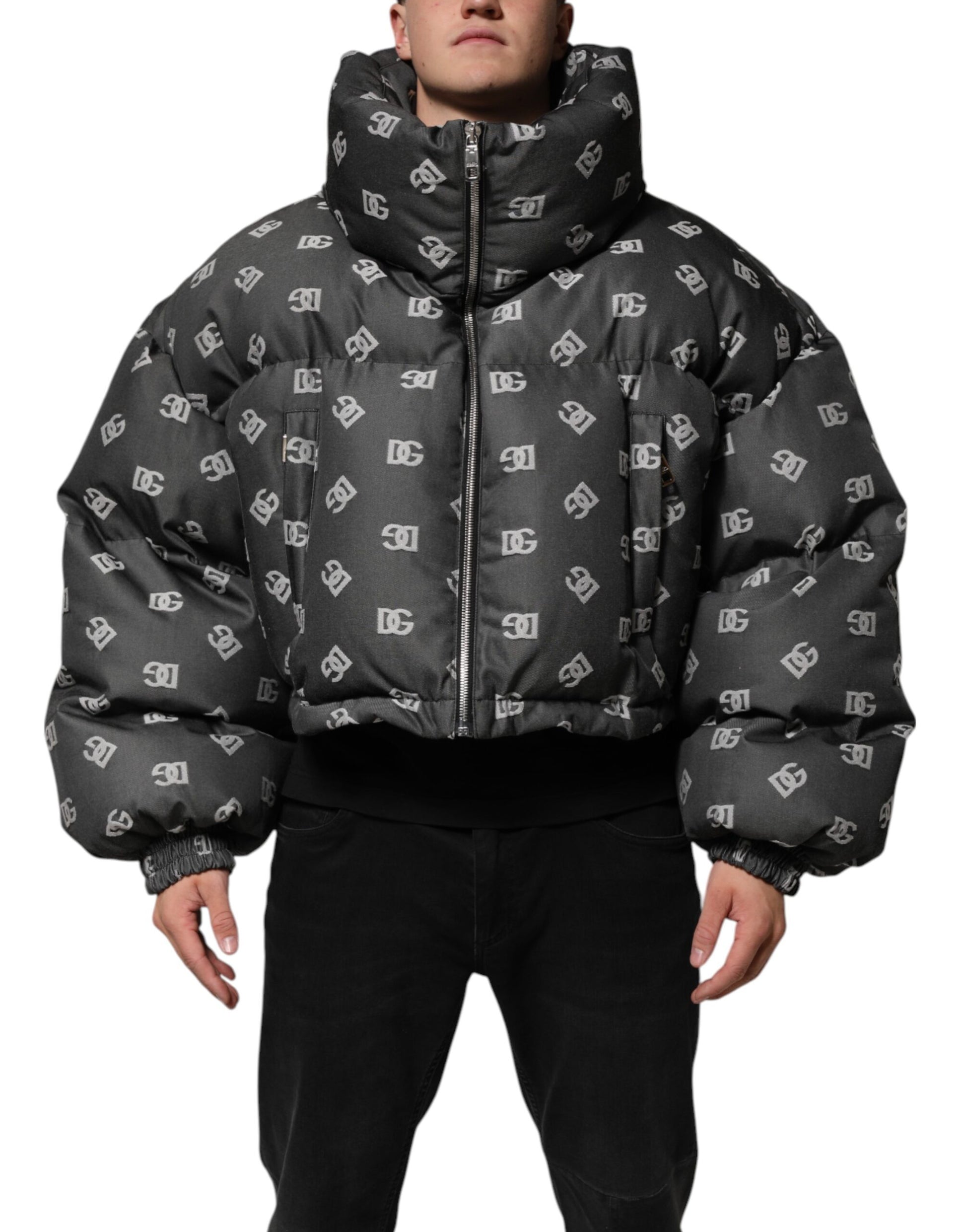 Doudoune homme Dolce & Gabbana noire DG Monogram entièrement zippée