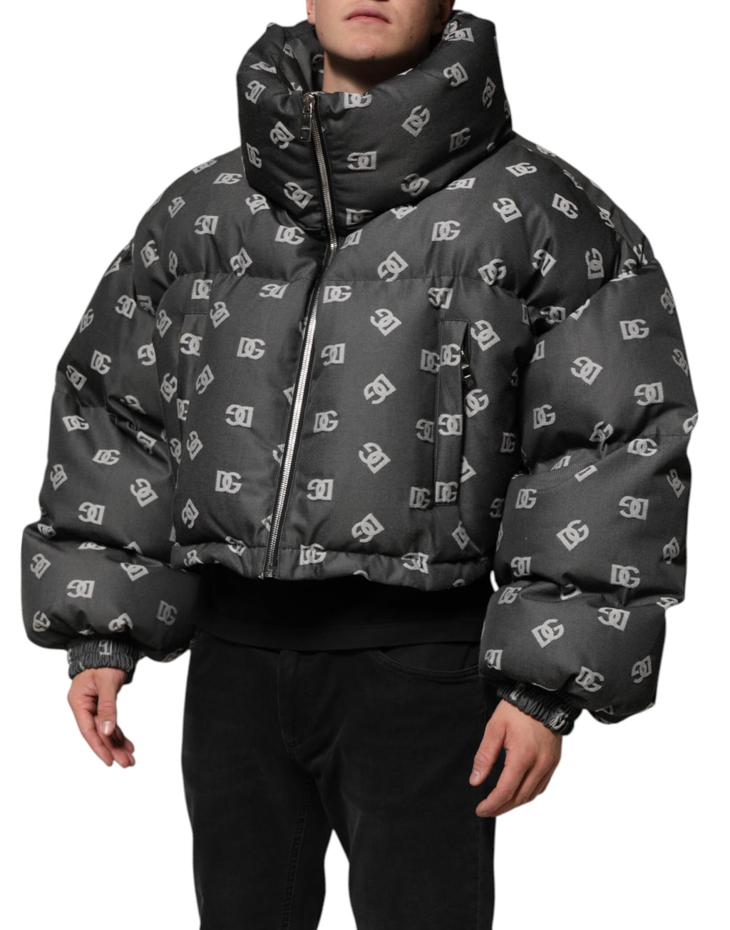 Doudoune homme Dolce & Gabbana noire DG Monogram entièrement zippée