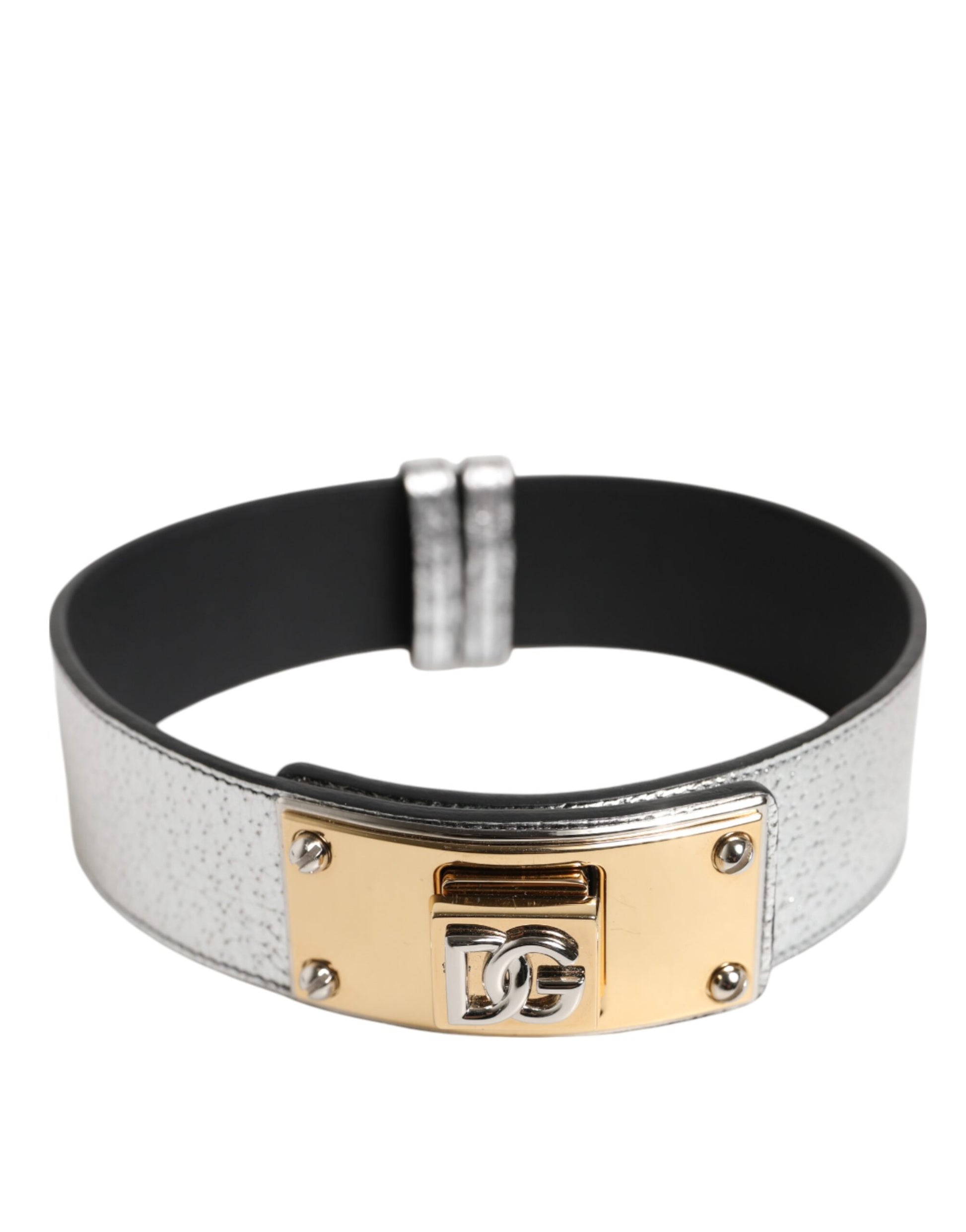 Dolce &amp; Gabbana Halsband aus strukturiertem Leder in Silber und Gold