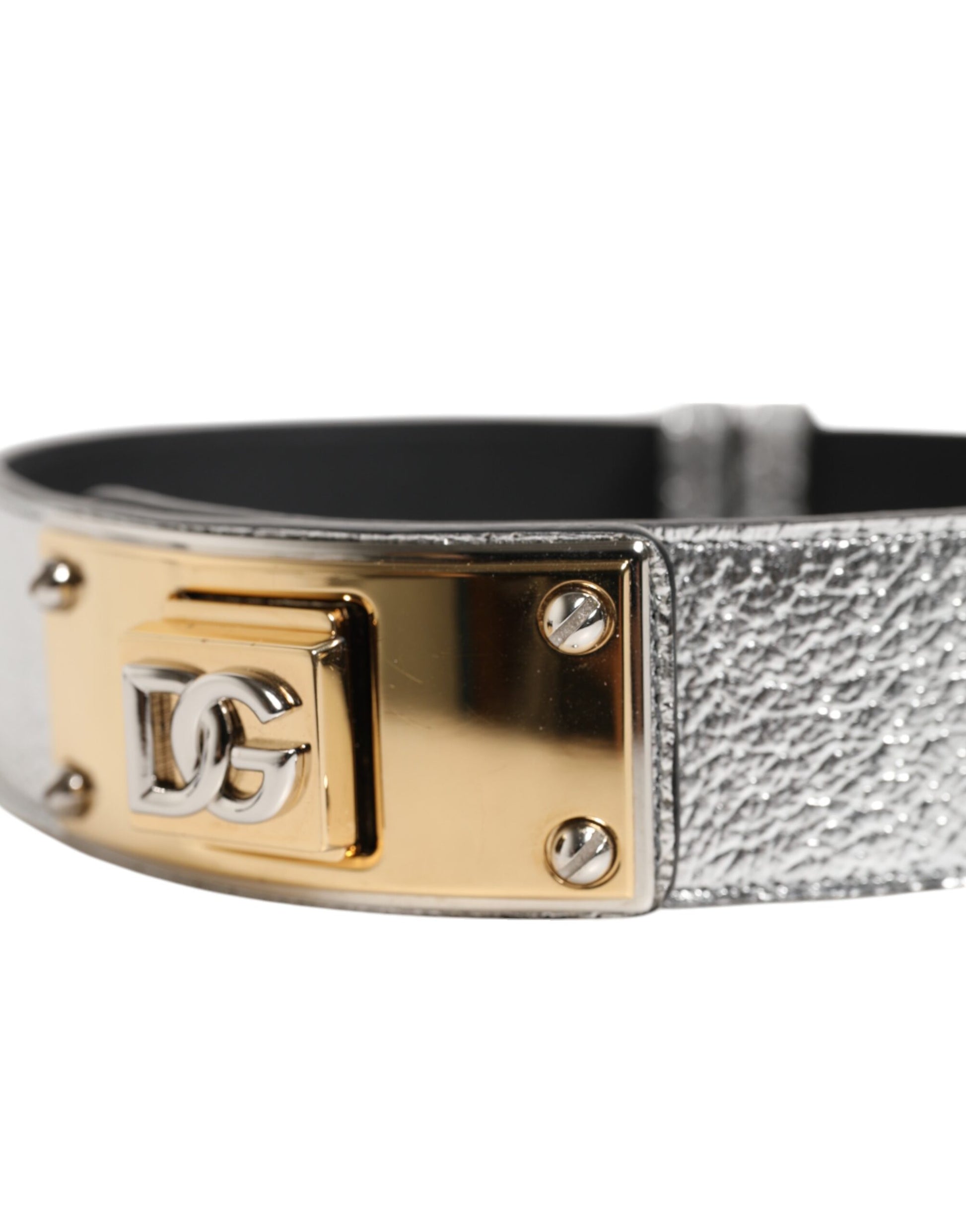 Dolce &amp; Gabbana Halsband aus strukturiertem Leder in Silber und Gold