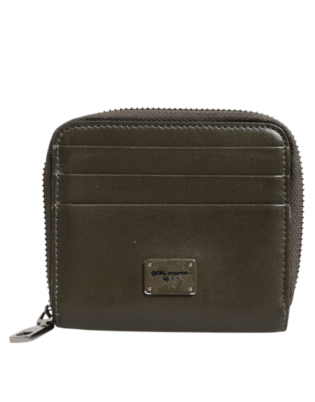 Porte-cartes et porte-monnaie en cuir marron avec plaque logo Dolce & Gabbana