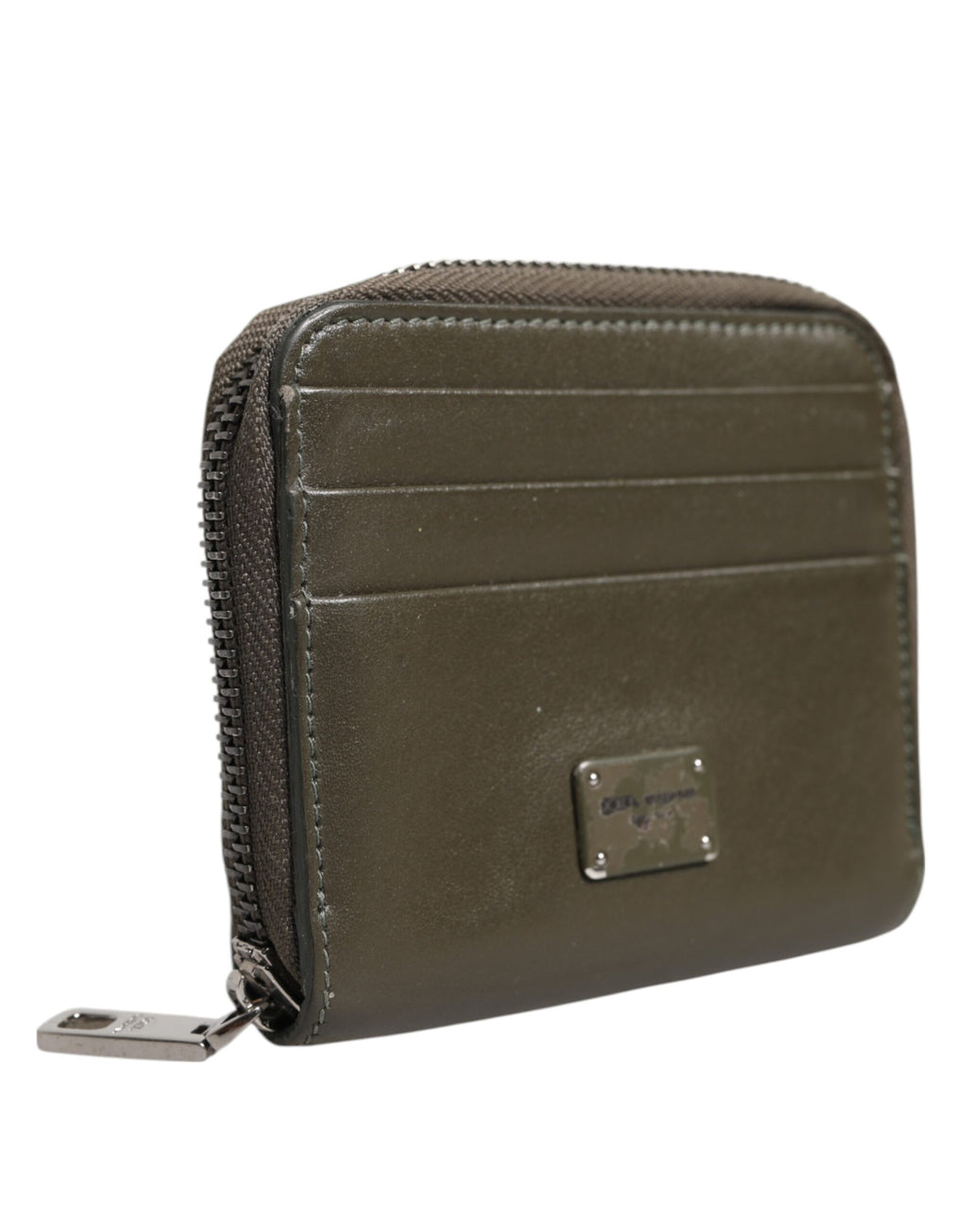 Porte-cartes et porte-monnaie en cuir marron avec plaque logo Dolce & Gabbana