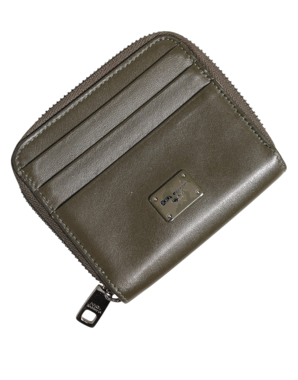 Porte-cartes et porte-monnaie en cuir marron avec plaque logo Dolce & Gabbana