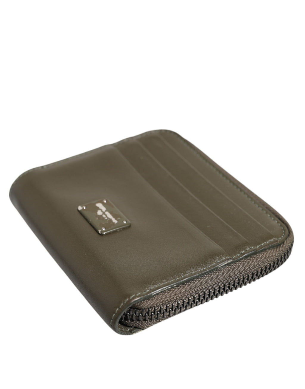 Porte-cartes et porte-monnaie en cuir marron avec plaque logo Dolce & Gabbana