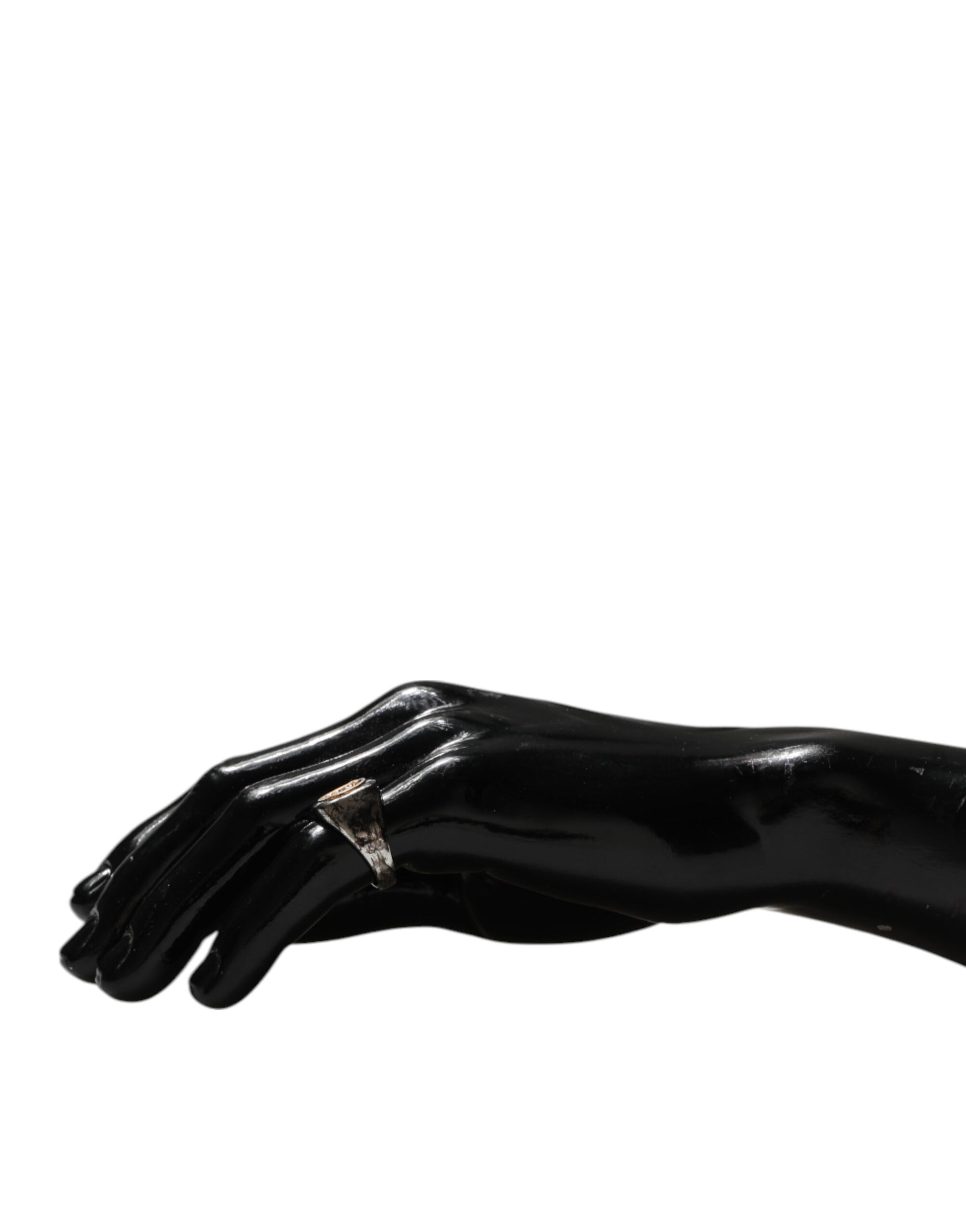 Dolce &amp; Gabbana Silberfarbener, zweifarbiger Ring aus echtem Messing mit Gravur