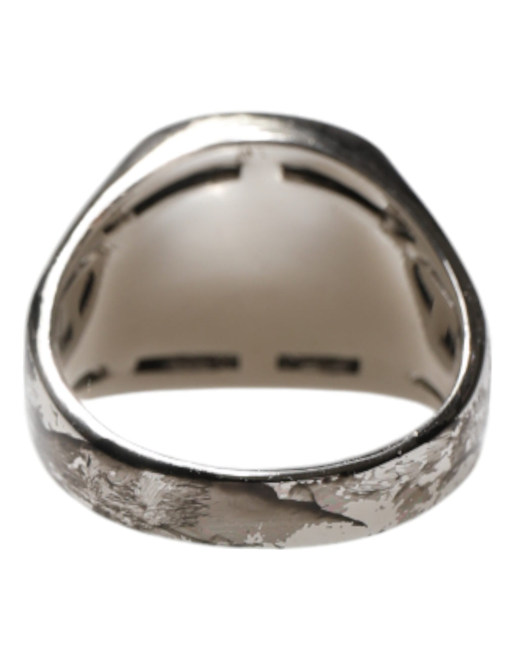 Dolce &amp; Gabbana Silberfarbener, zweifarbiger Ring aus echtem Messing mit Gravur