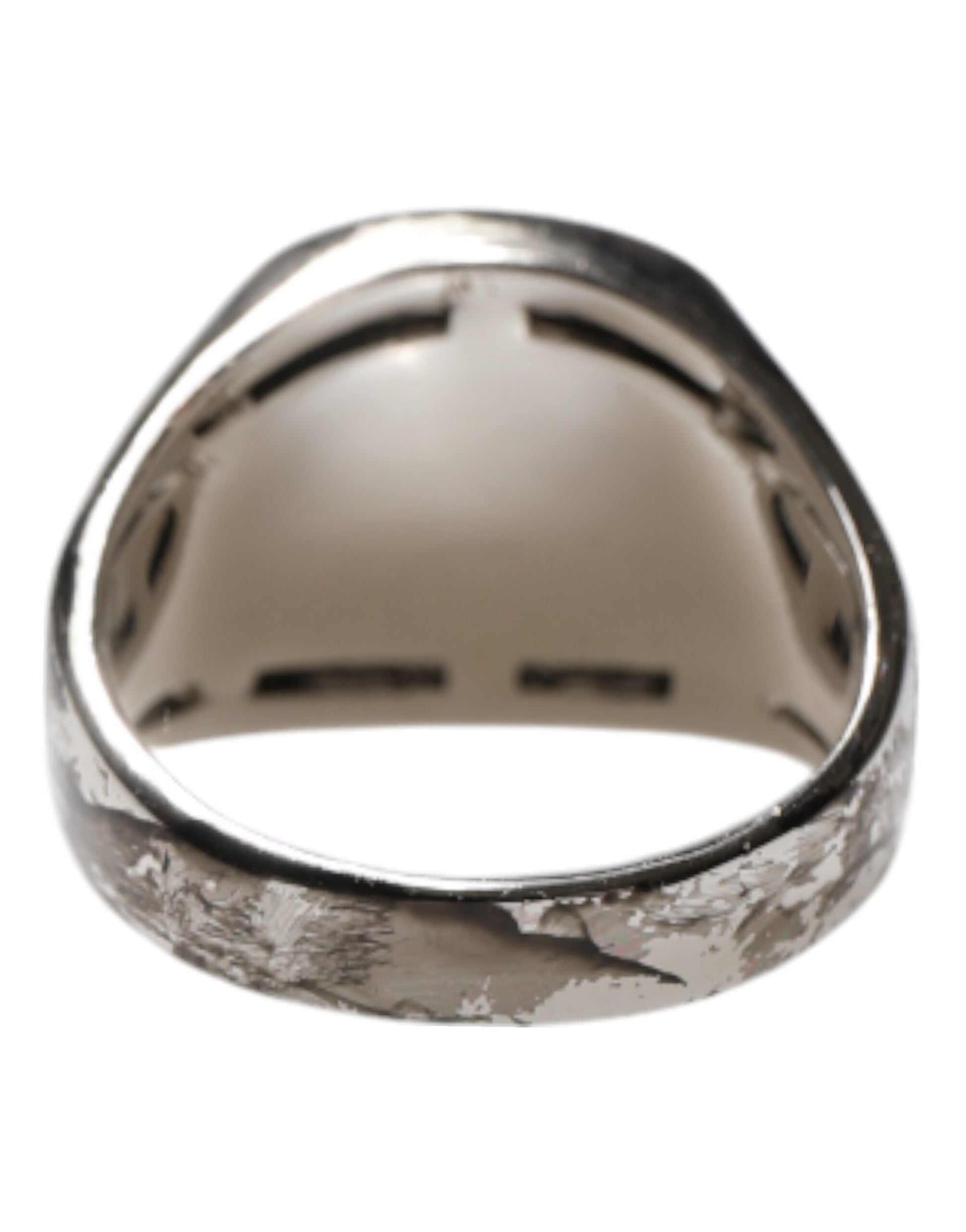 Dolce &amp; Gabbana Silberfarbener, zweifarbiger Ring aus echtem Messing mit Gravur