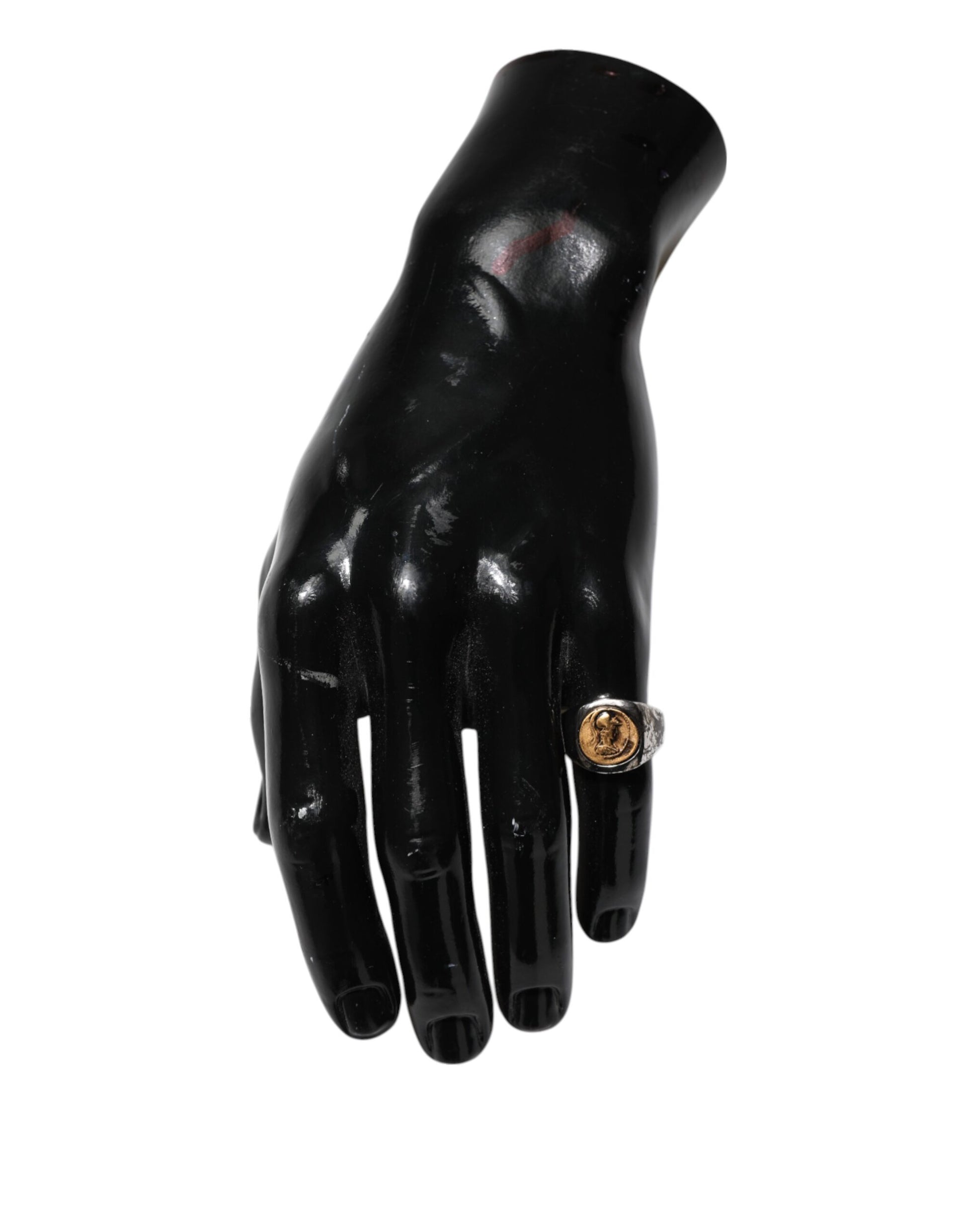 Dolce &amp; Gabbana Silberfarbener, zweifarbiger Ring aus echtem Messing mit Gravur