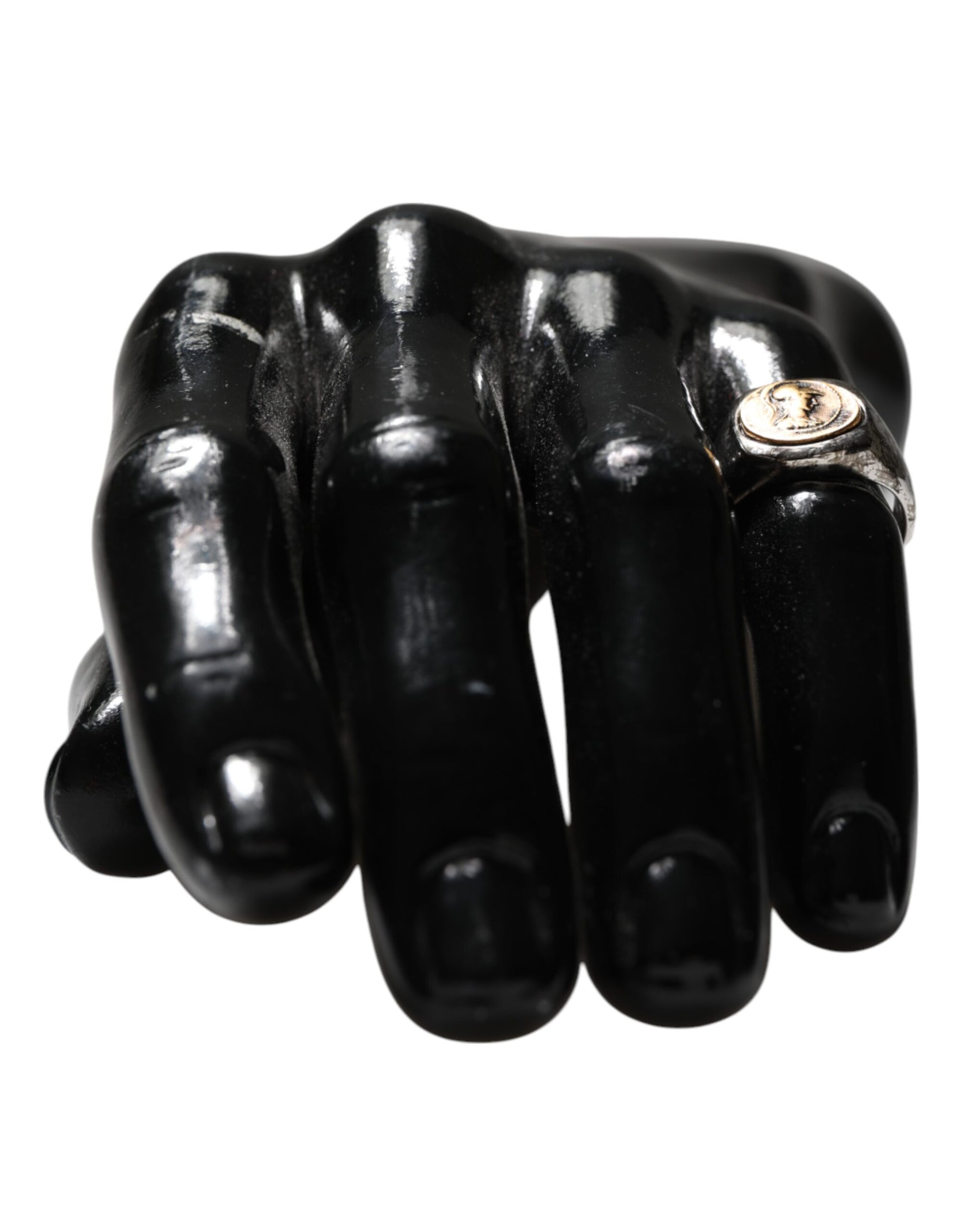 Dolce &amp; Gabbana Silberfarbener, zweifarbiger Ring aus echtem Messing mit Gravur