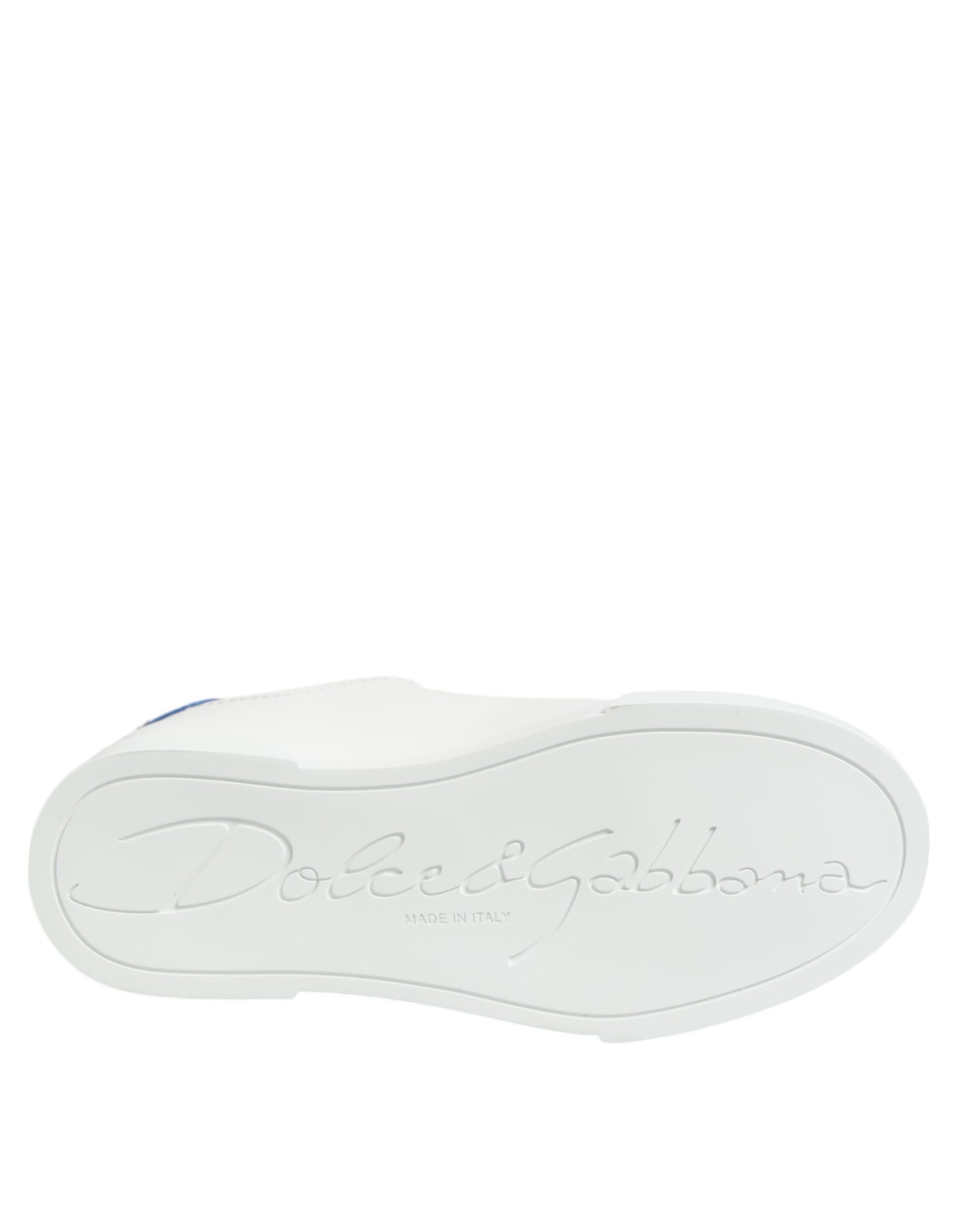 Dolce & Gabbana White Blue Leather Low Top Sneakers Shoes