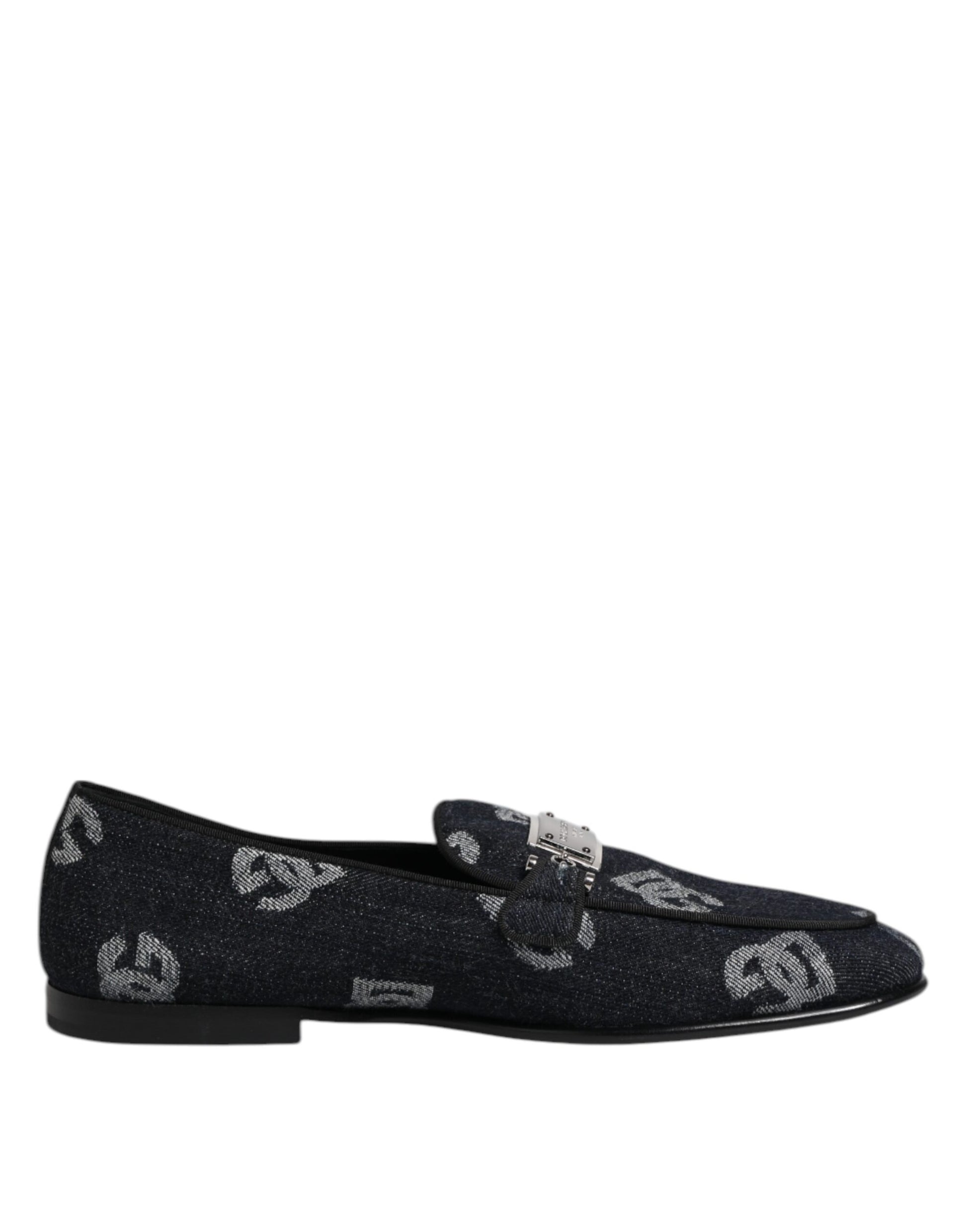 Mocassins de cérémonie en coton bleu à logo Dolce & Gabbana