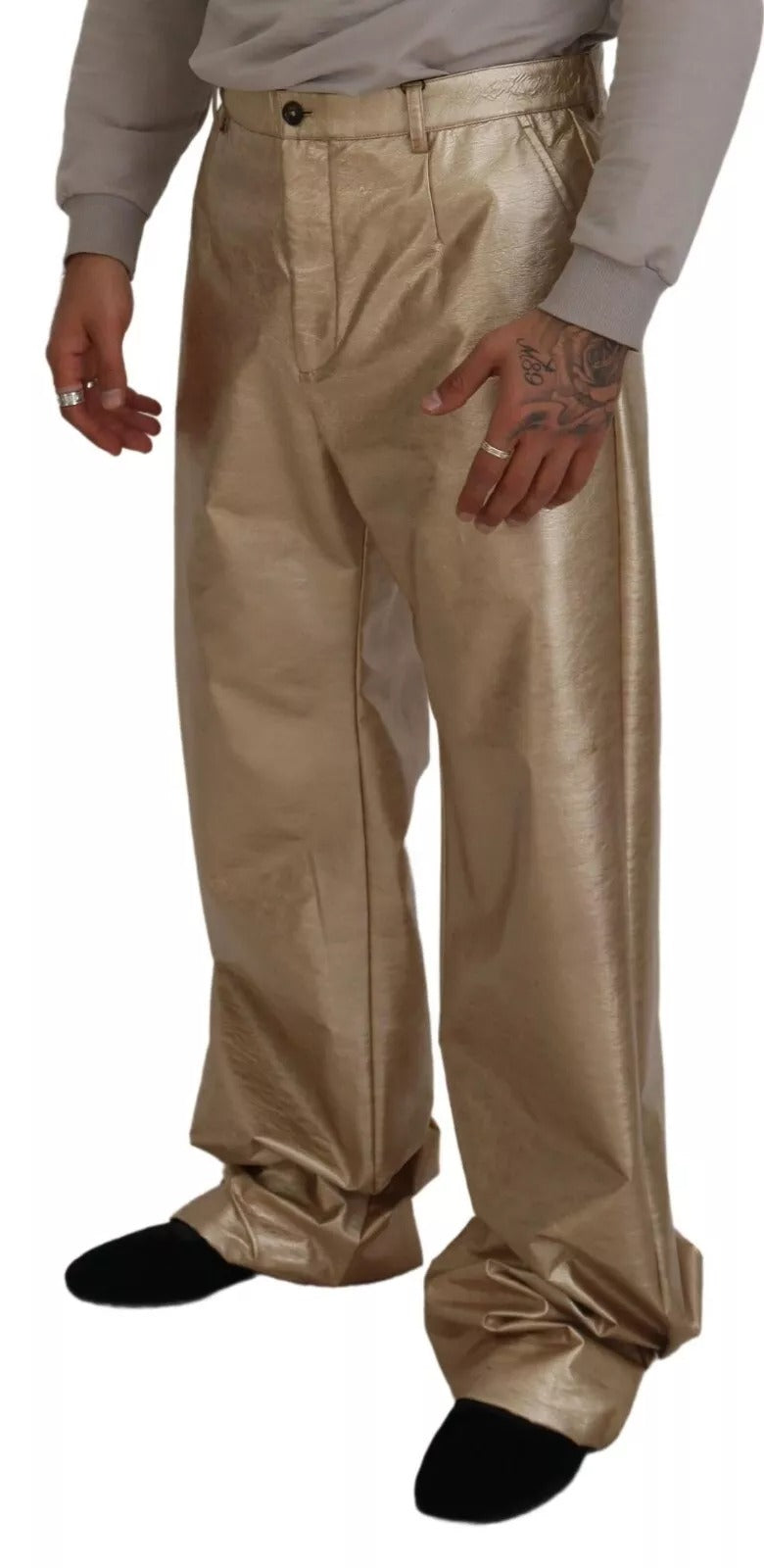 Pantalon Droit Dolce & Gabbana en Polyester Métallisé Doré