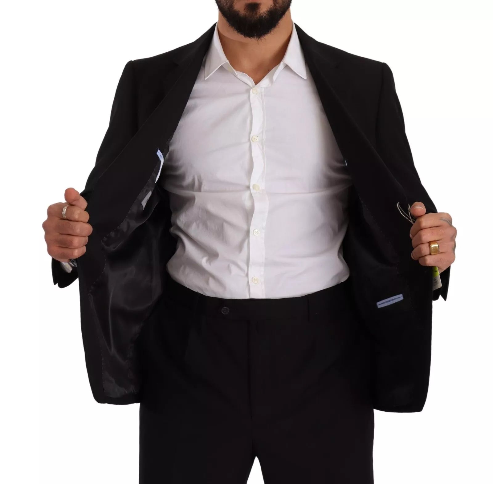 Domenico Tagliente – Blauer, einreihiger, formeller, zweiteiliger Anzug aus Polyester