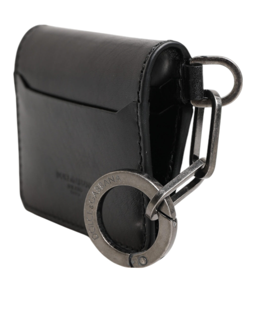 Portefeuille Dolce & Gabbana en cuir noir gaufré avec logo et porte-clés porte-cartes