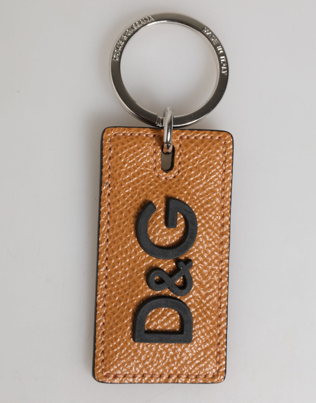 Porte-clés Dolce & Gabbana en cuir marron avec logo en métal pour homme