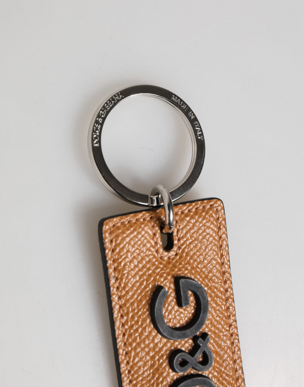 Porte-clés Dolce & Gabbana en cuir marron avec logo en métal pour homme