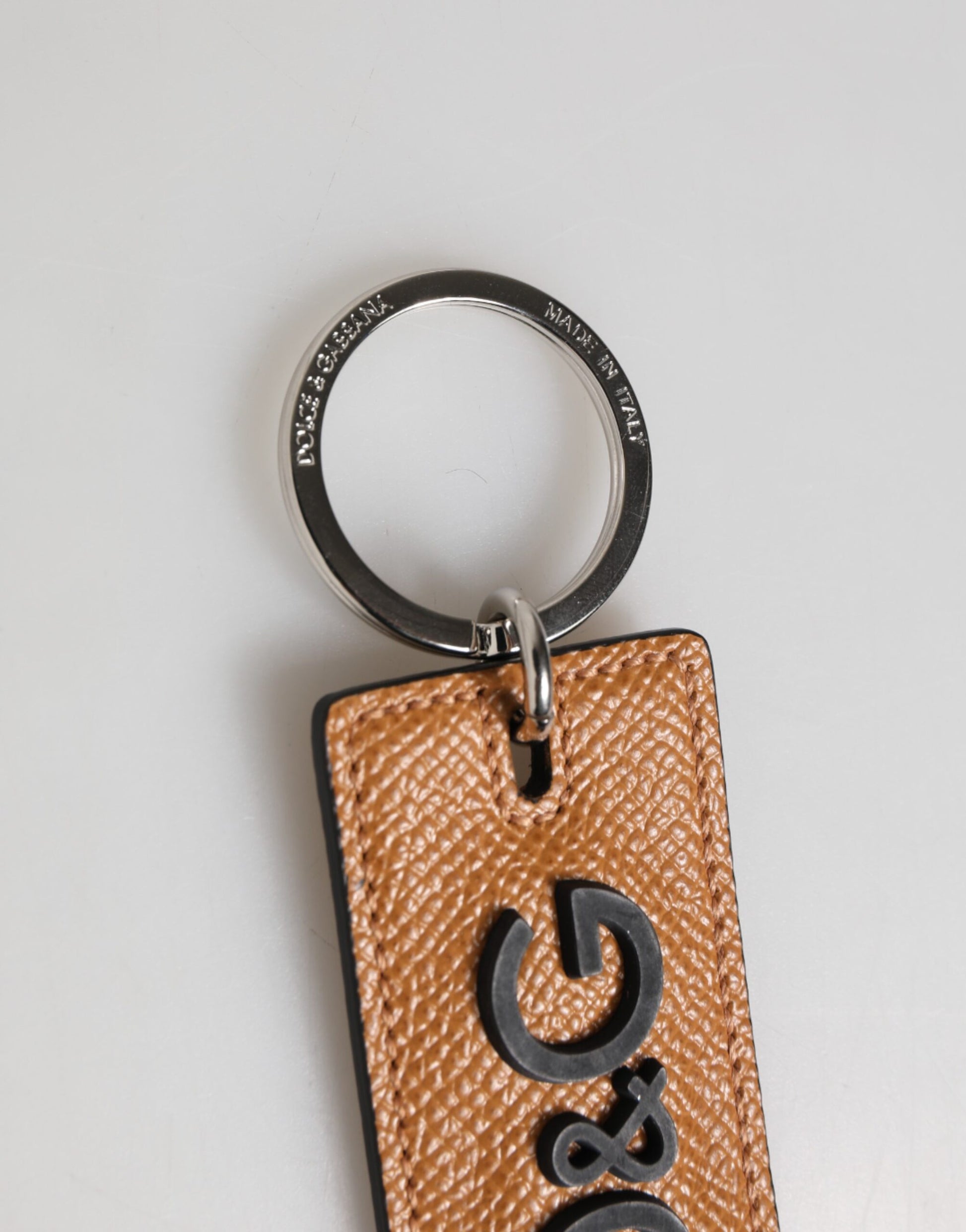 Porte-clés Dolce & Gabbana en cuir marron avec logo en métal pour homme