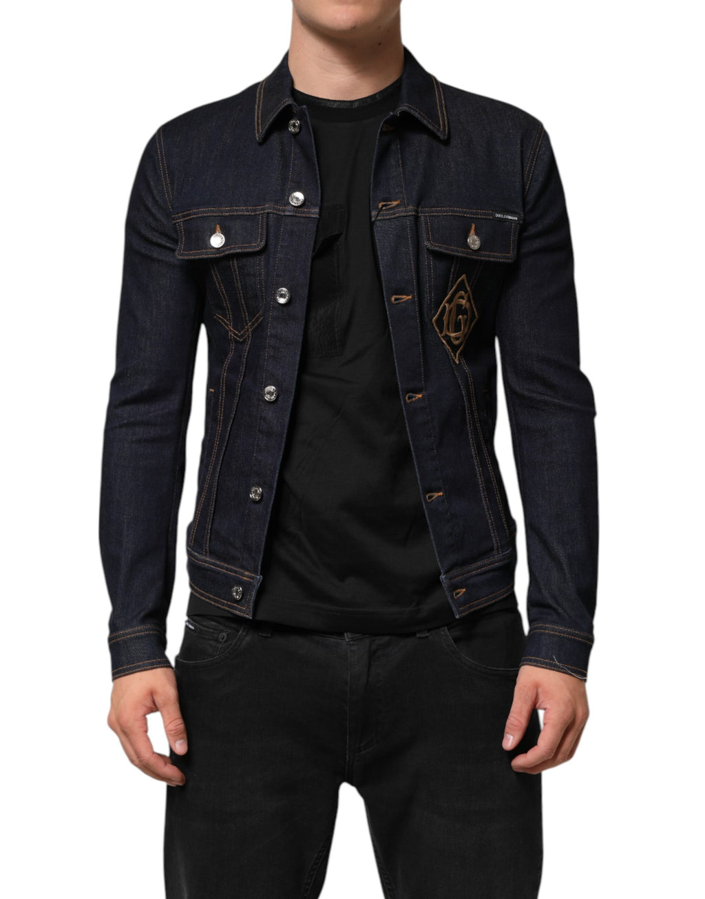 Veste Dolce & Gabbana en jean indigo coupe slim avec écusson logo