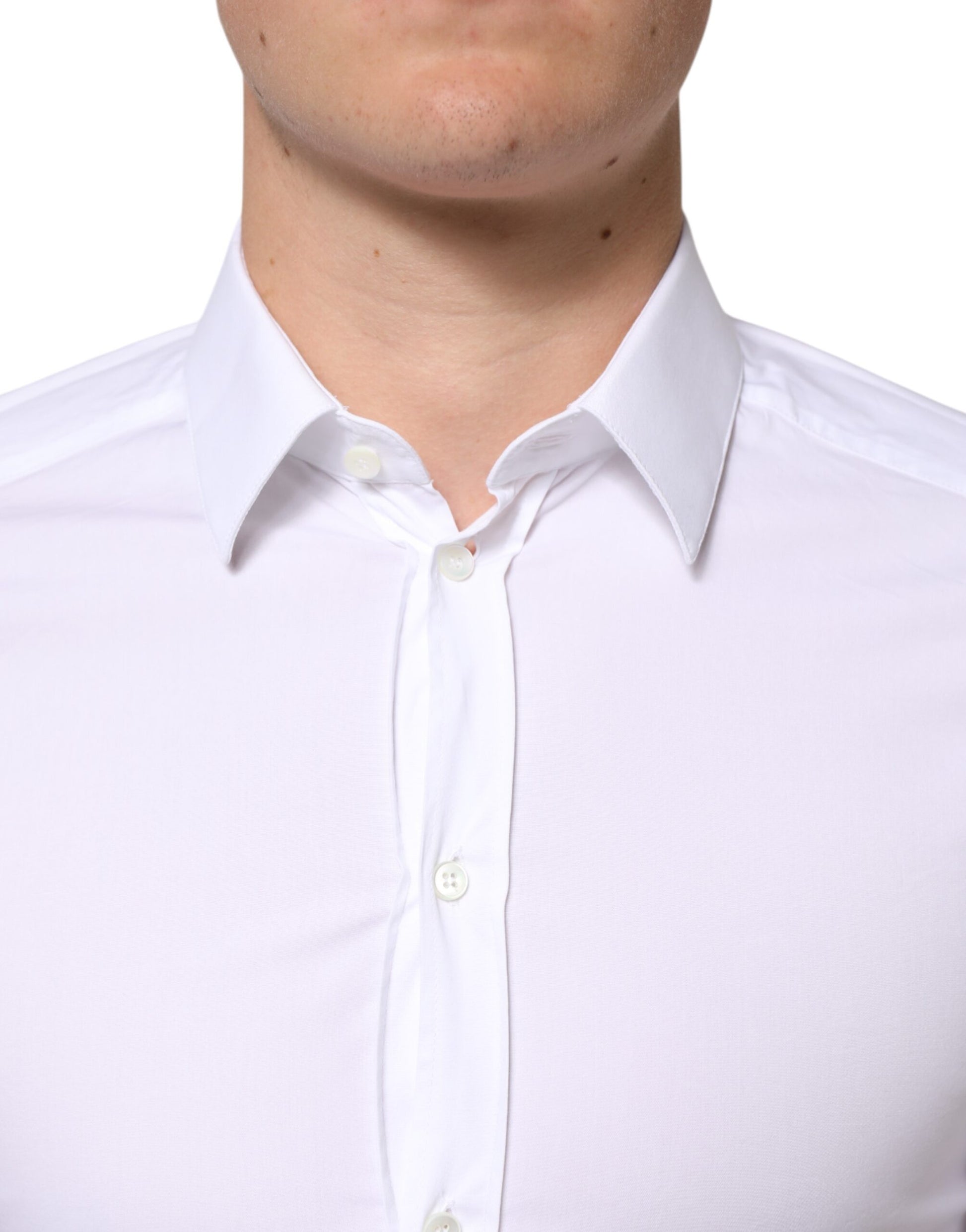 Dolce & Gabbana White GOLD Cotton Long Sleeves Dress Men Shirt