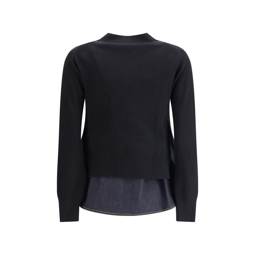 Sacai Cardigan mit Denim-Einsatz