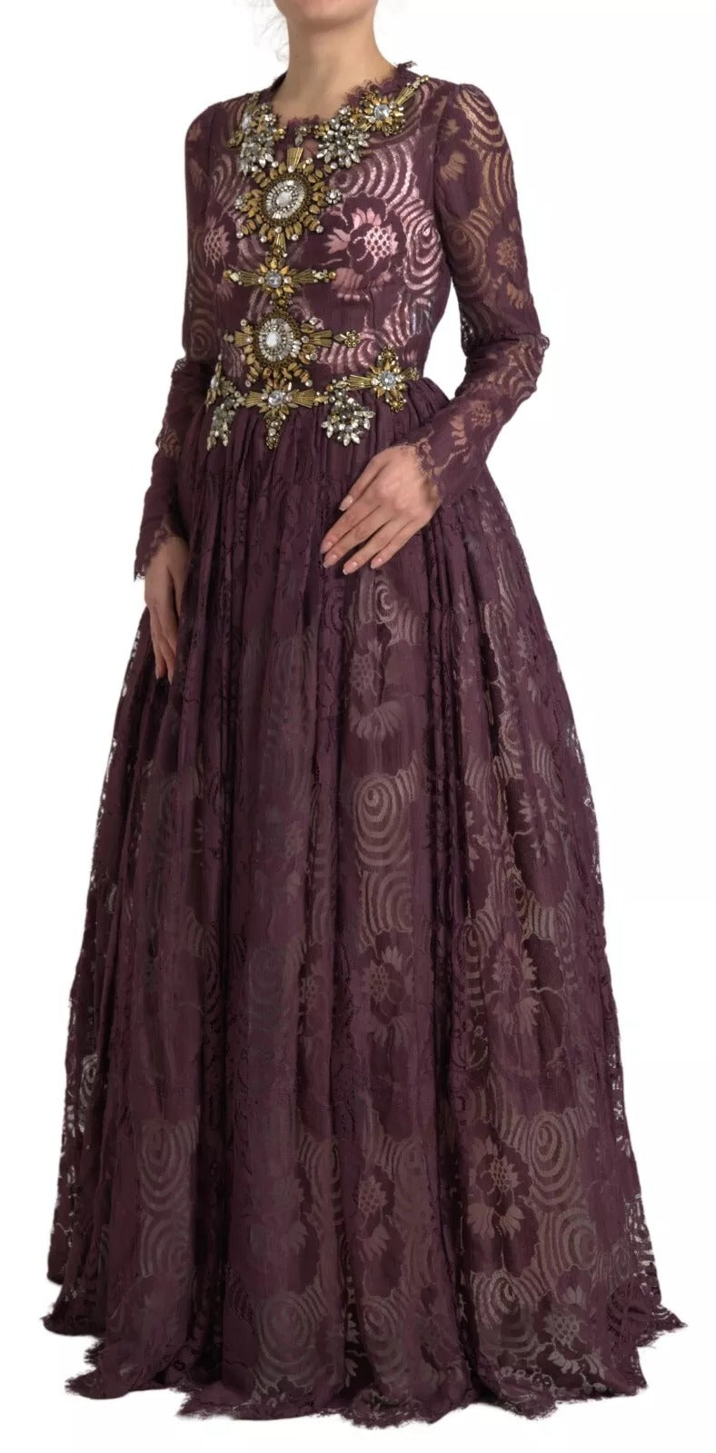 Dolce & Gabbana Purple Viscose Crystal A-Line Gown Dress