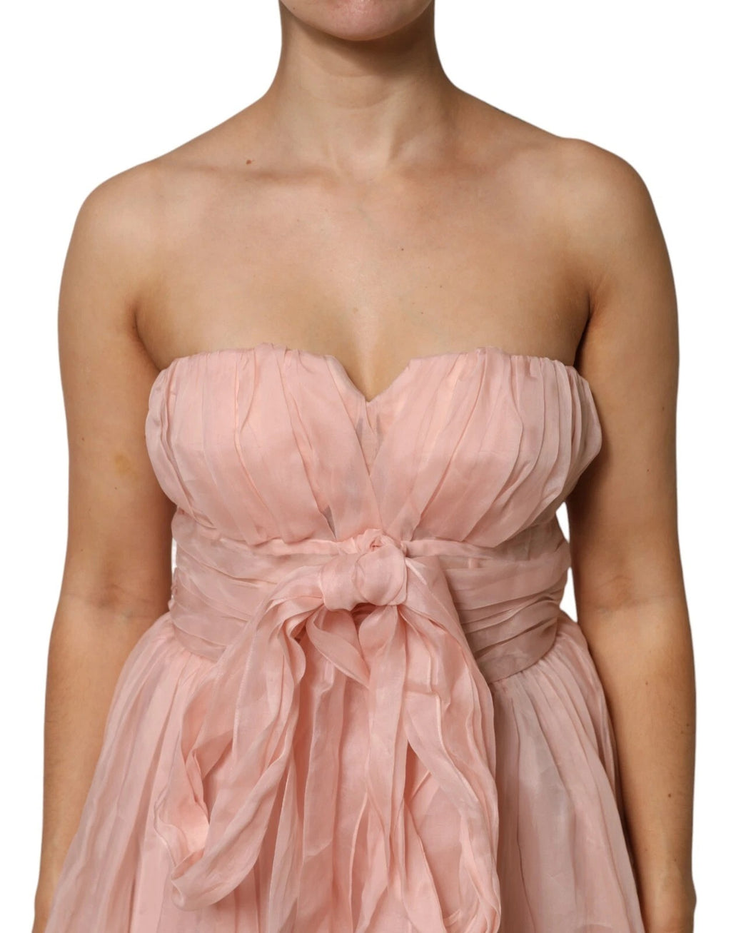 Robe mi-longue plissée évasée en mousseline de soie rose Dolce & Gabbana