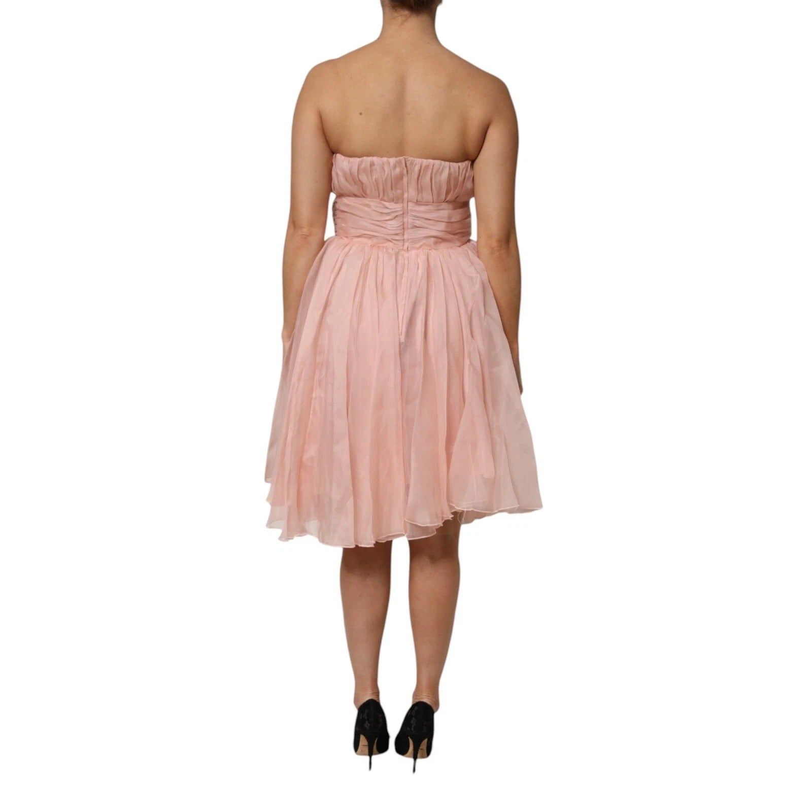Robe mi-longue plissée évasée en mousseline de soie rose Dolce & Gabbana